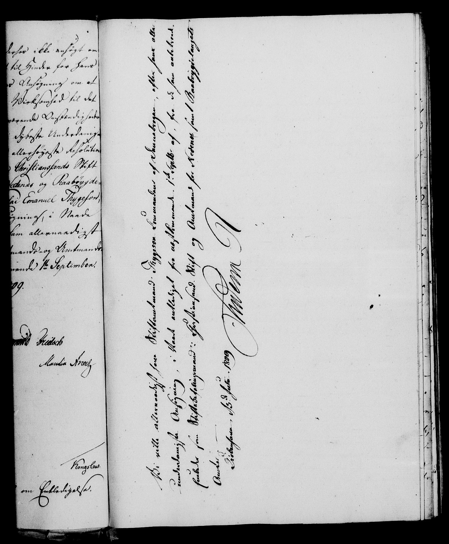 Rentekammeret, Kammerkanselliet, RA/EA-3111/G/Gf/Gfa/L0091: Norsk relasjons- og resolusjonsprotokoll (merket RK 52.91), 1809, s. 255