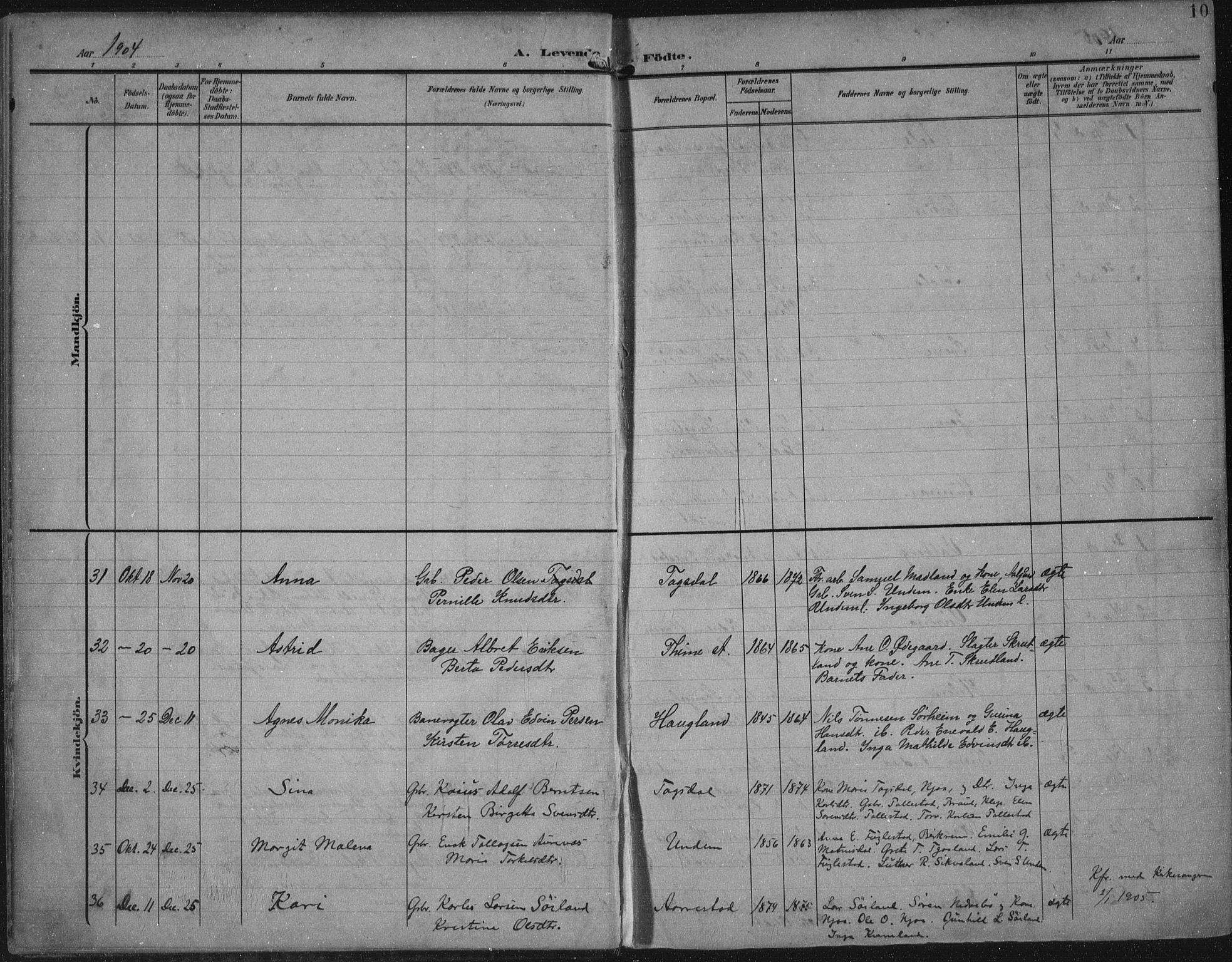 Lye sokneprestkontor, AV/SAST-A-101794/002/A/L0001: Ministerialbok nr. A 12, 1904-1920, s. 10