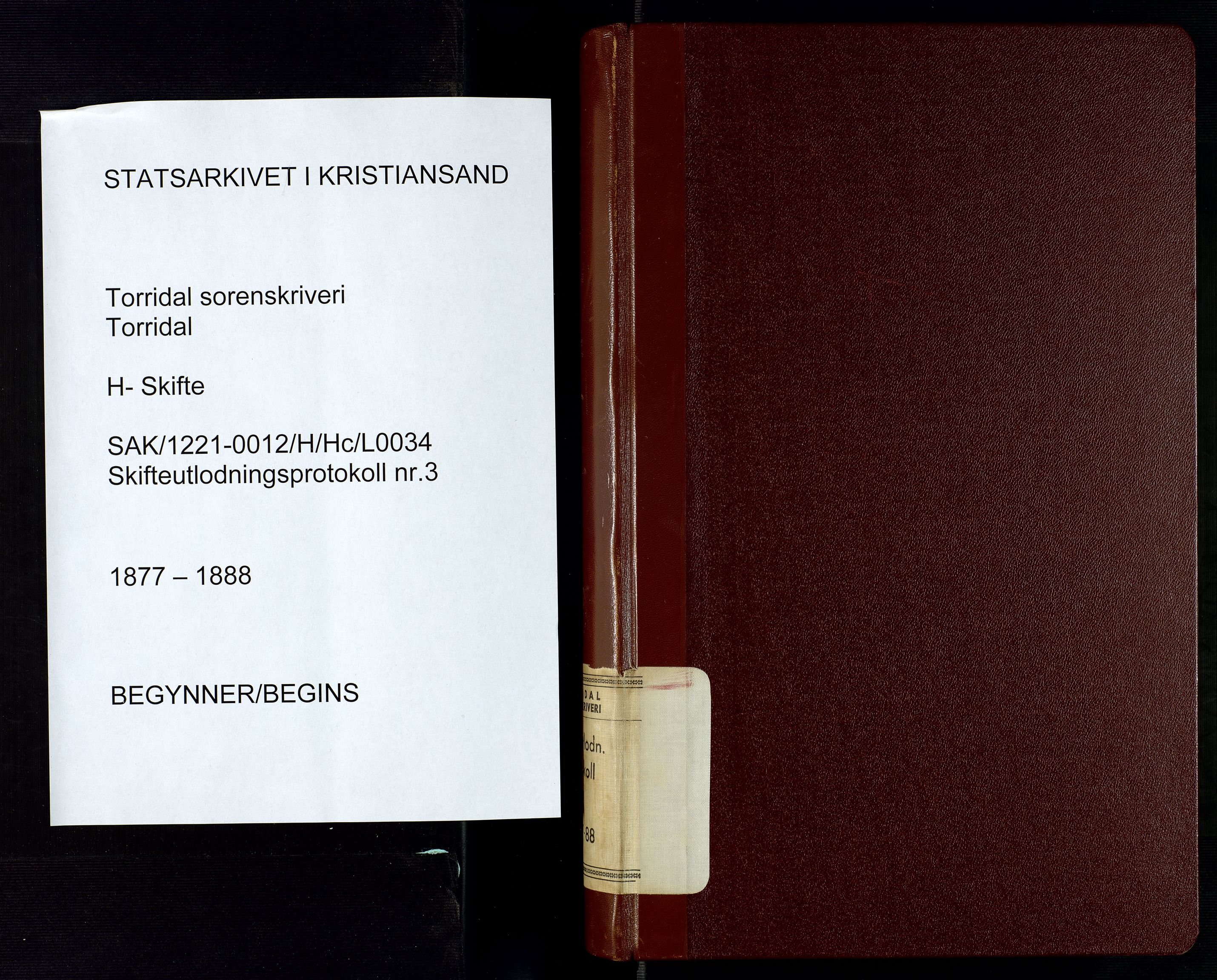 Torridal sorenskriveri, AV/SAK-1221-0012/H/Hc/L0034: Skifteutlodningsprotokoll med navneregister nr. 3, 1877-1888