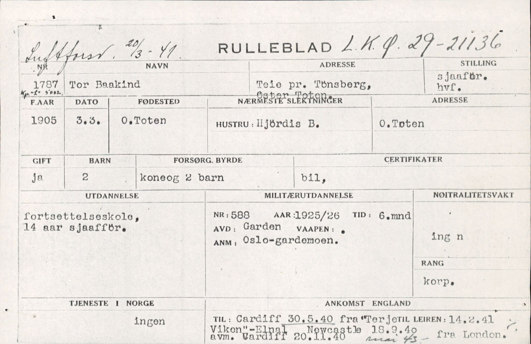 Forsvaret, Forsvarets overkommando/Luftforsvarsstaben, AV/RA-RAFA-4079/P/Pa/L0013: Personellmapper, 1905, s. 3