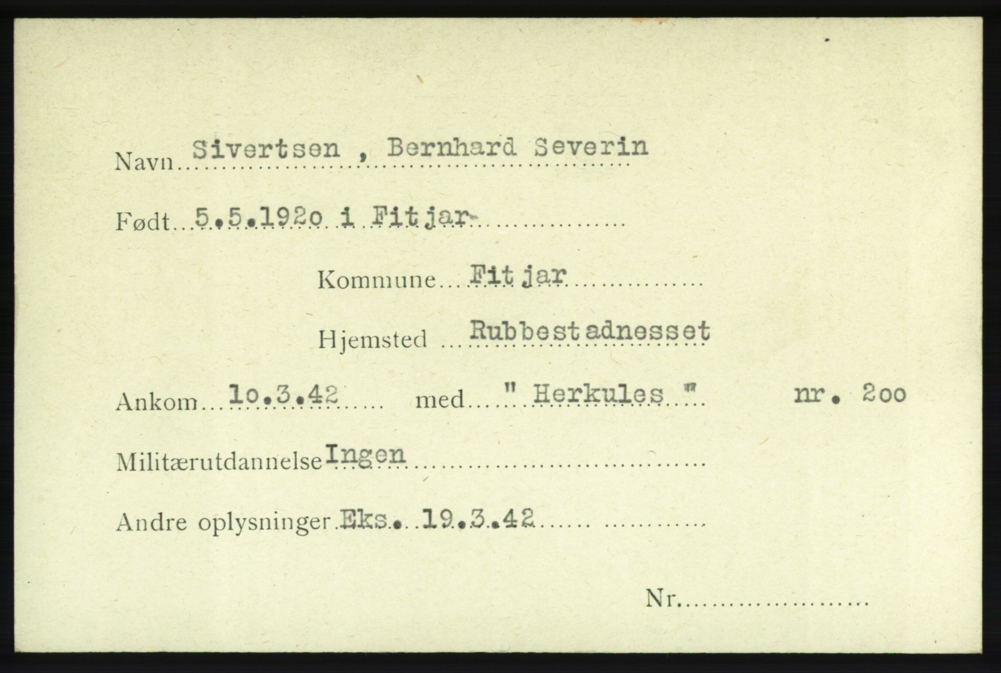 Forsvarets Overkommando. 2. kontor. Arkiv 8.1. Mottakersentralen FDE og FO.II, RA/RAFA-6952/P/Pa/L0018: Sivertsen - Storli, 1940-1945