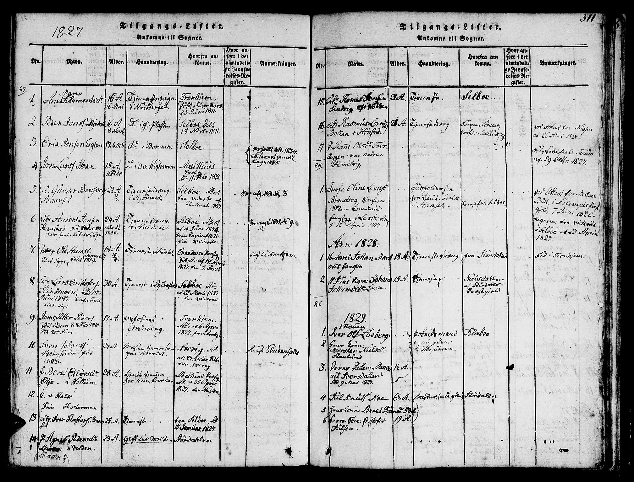 Ministerialprotokoller, klokkerbøker og fødselsregistre - Sør-Trøndelag, SAT/A-1456/616/L0420: Klokkerbok nr. 616C03, 1817-1835, s. 311