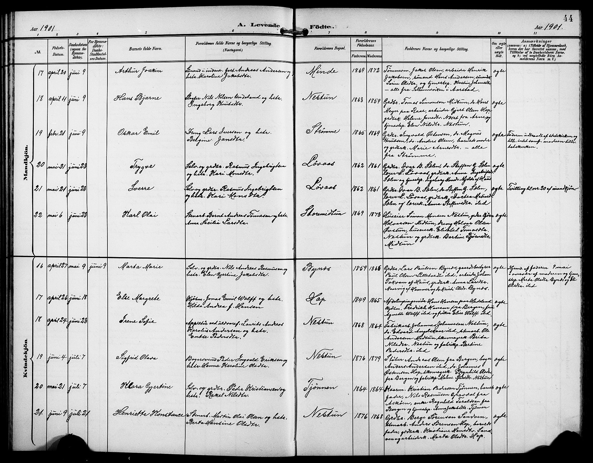 Birkeland Sokneprestembete, AV/SAB-A-74601/H/Hab: Klokkerbok nr. A 5, 1897-1905, s. 44