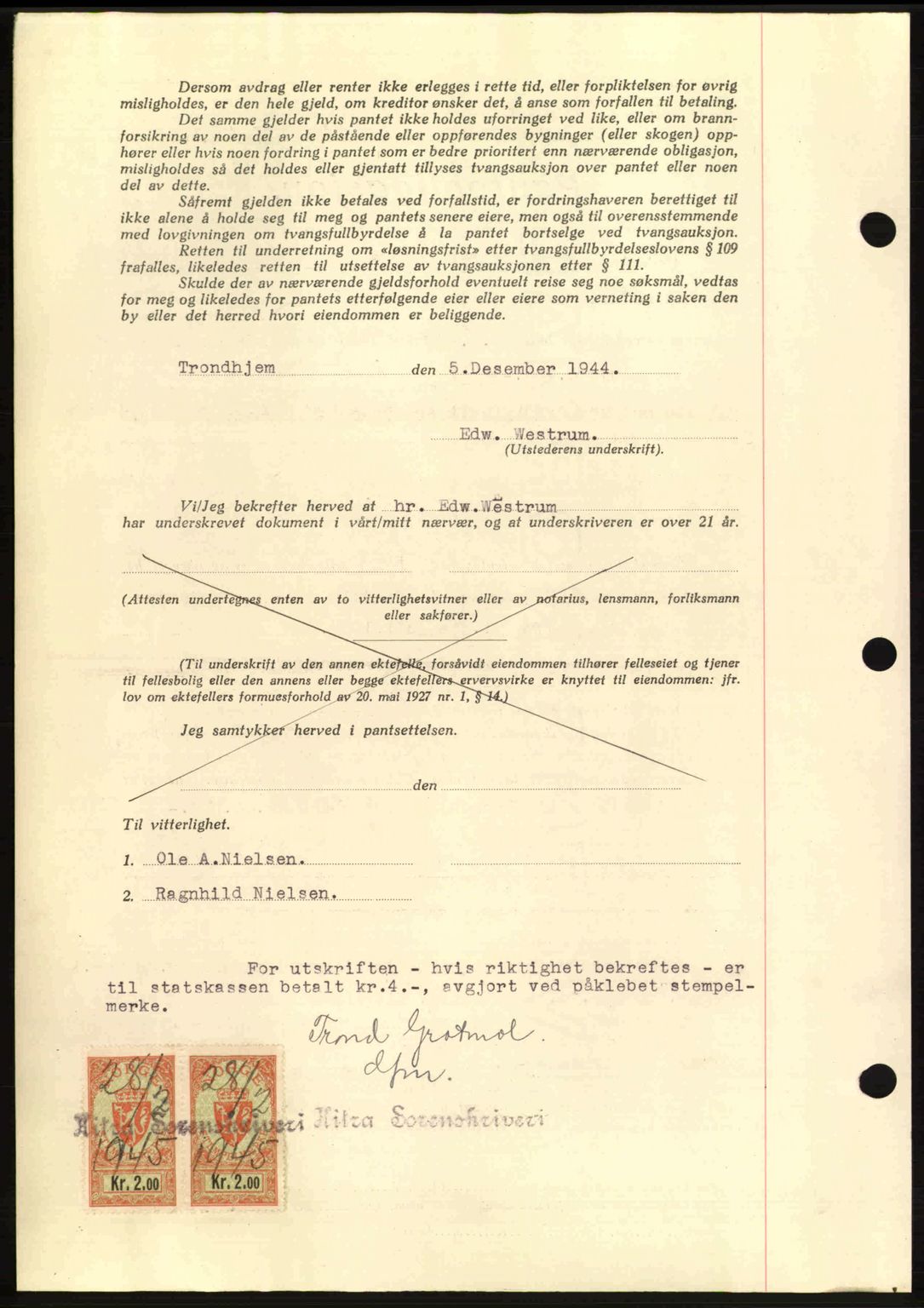 Hitra sorenskriveri, AV/SAT-A-0018/2/2C/2Ca: Pantebok nr. B1, 1939-1949, Dagboknr: 108/1945