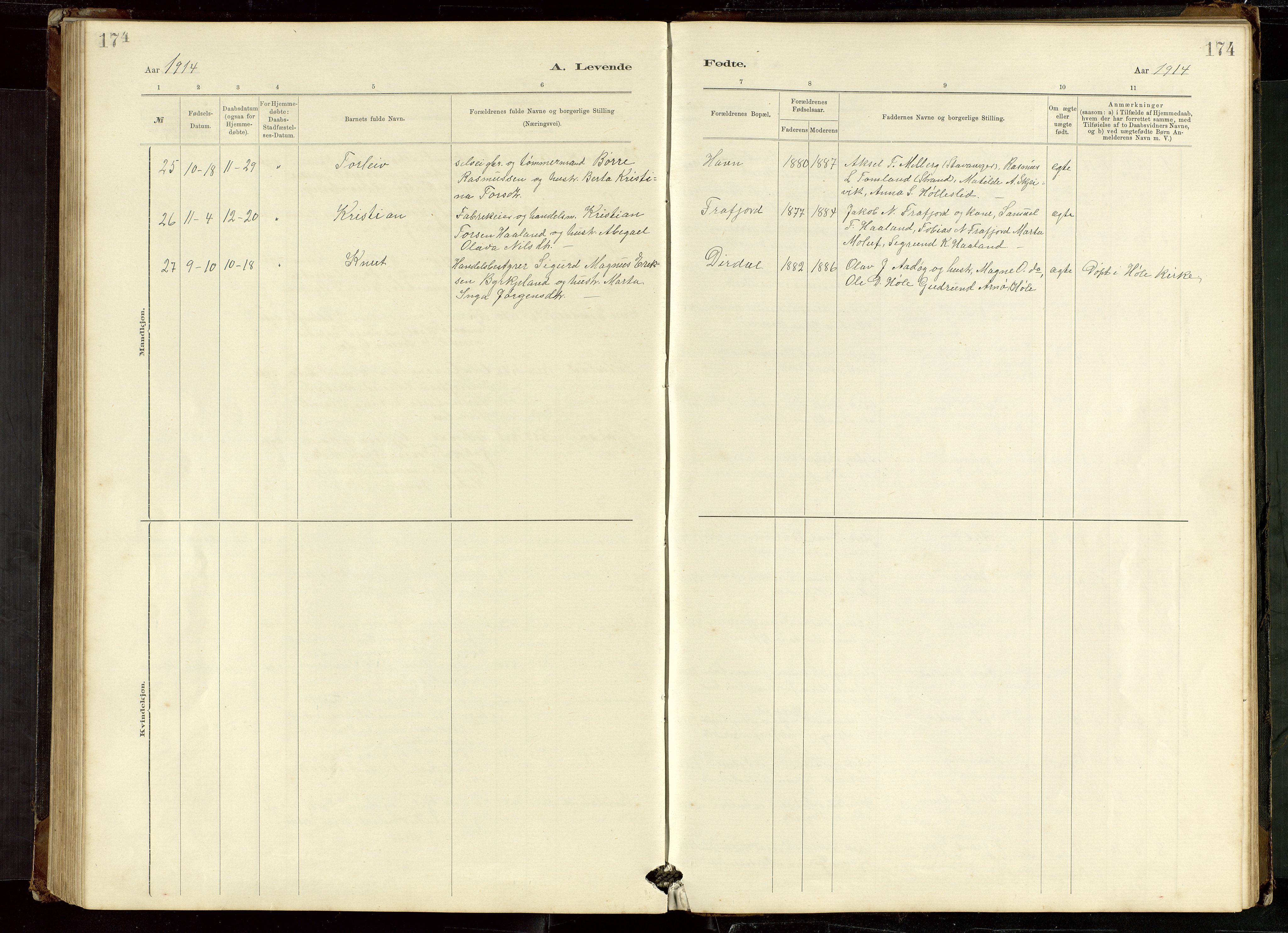 Høgsfjord sokneprestkontor, AV/SAST-A-101624/H/Ha/Hab/L0009: Klokkerbok nr. B 9, 1883-1920, s. 174