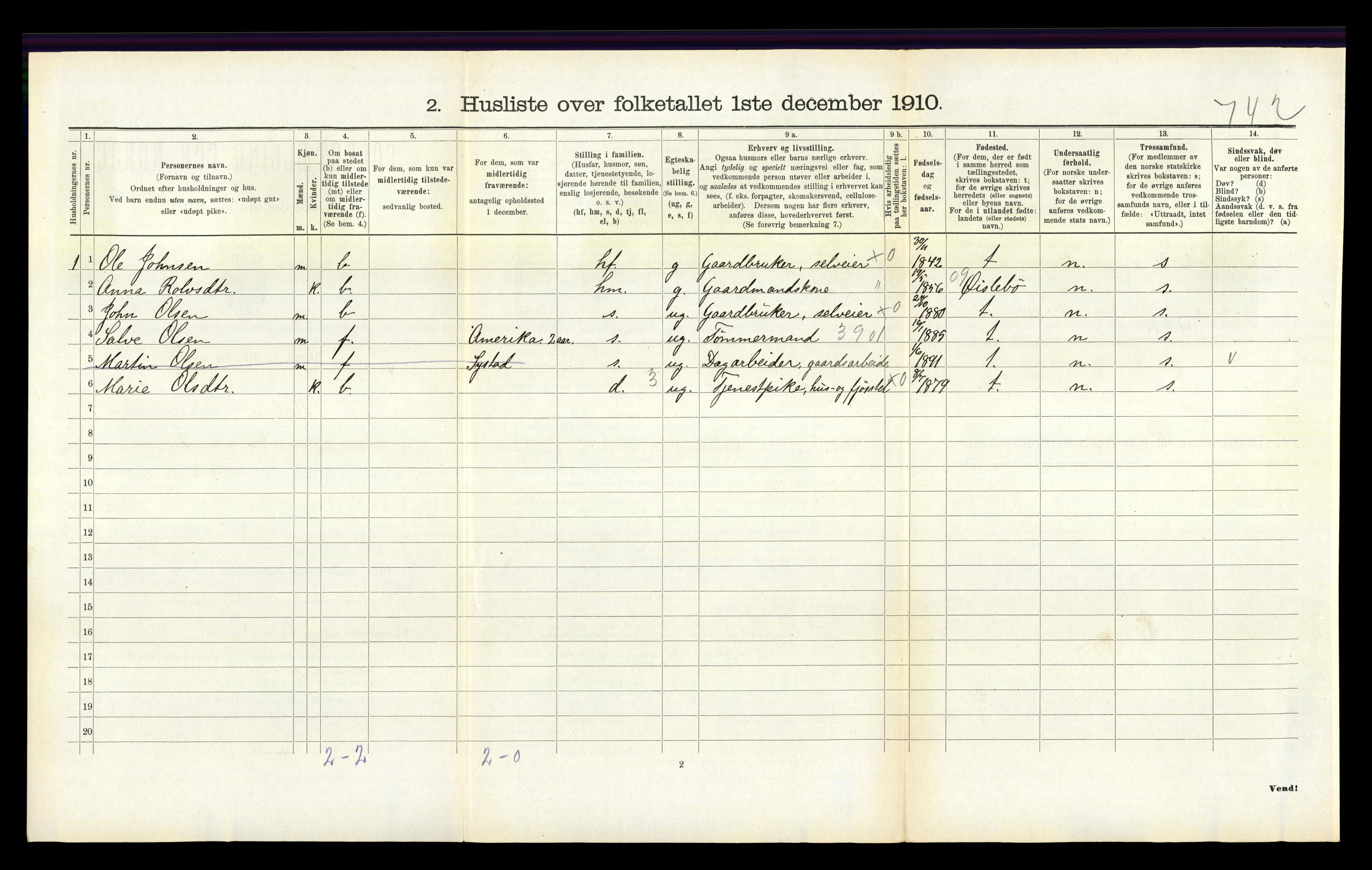 RA, Folketelling 1910 for 1020 Holum herred, 1910, s. 397