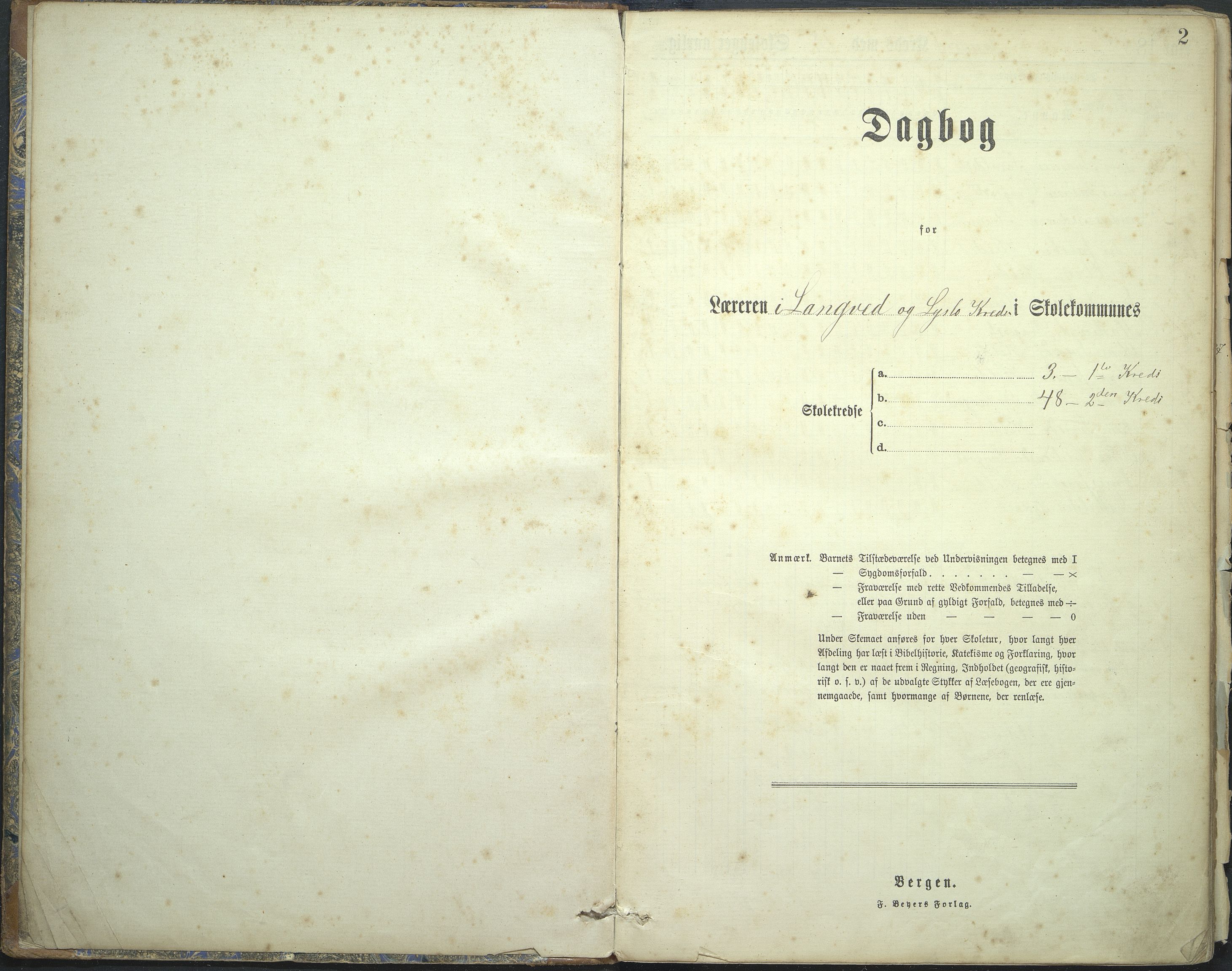 Innvik kommune. Langved skulekrins, VLFK/K-14470.520.17/543/L0002: dagbok for Langved skulekrins, Lyslo skulekrins, Innvik skule og Aarholen skule, 1888-1901