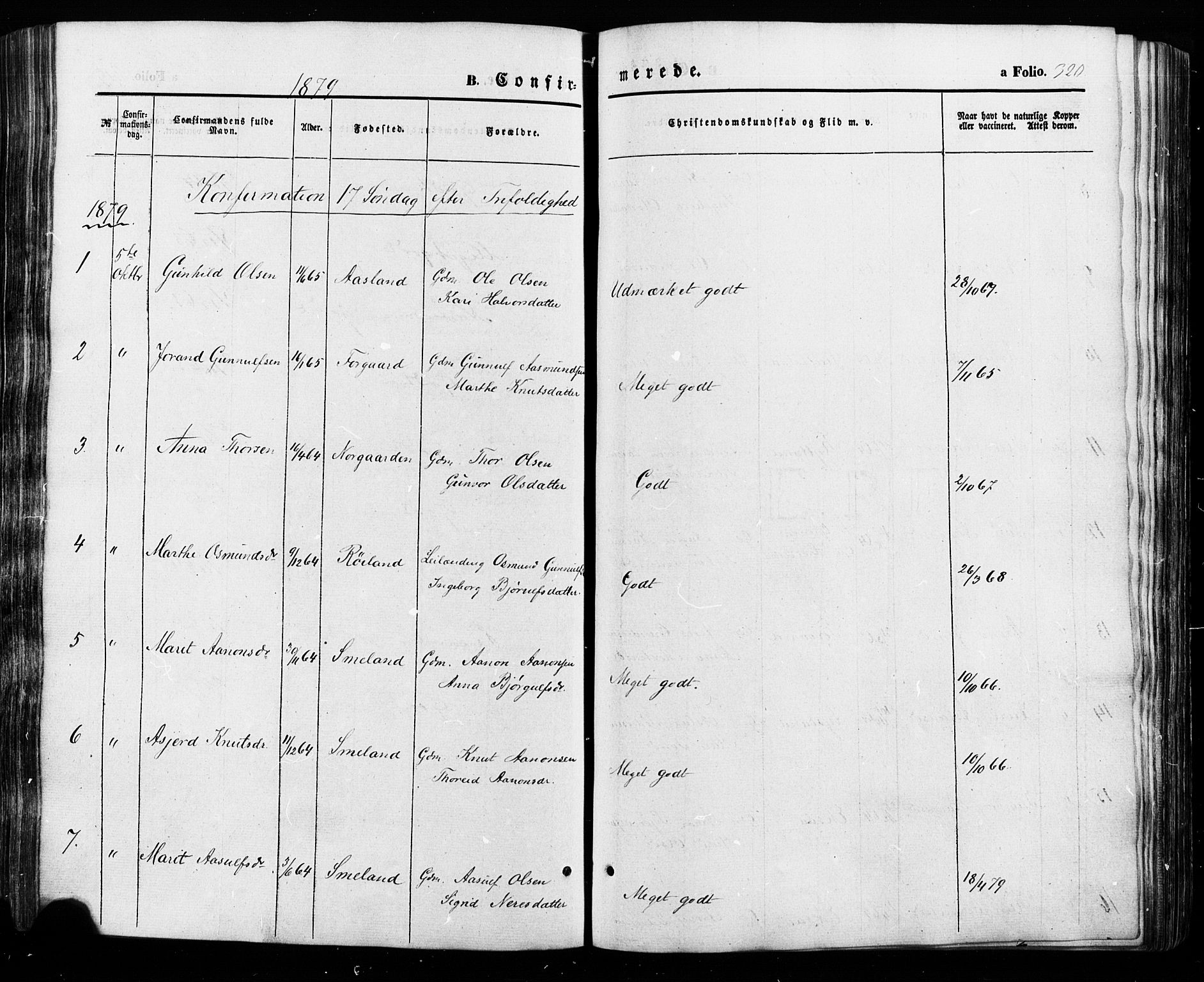 Åseral sokneprestkontor, SAK/1111-0051/F/Fa/L0002: Ministerialbok nr. A 2, 1854-1884, s. 320