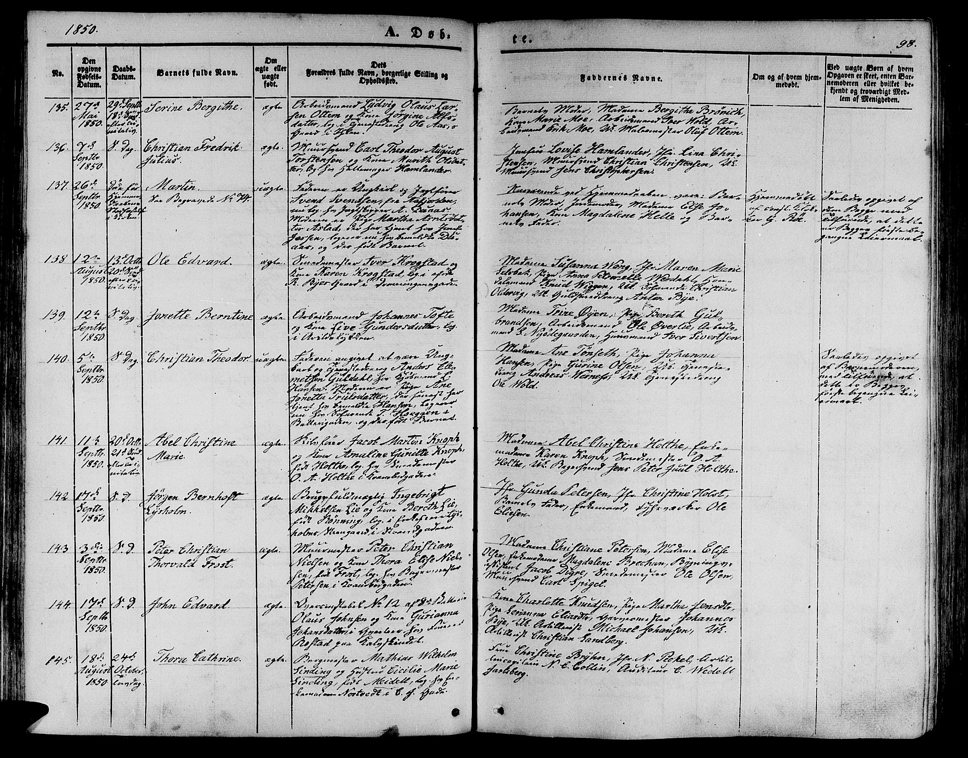 Ministerialprotokoller, klokkerbøker og fødselsregistre - Sør-Trøndelag, SAT/A-1456/602/L0137: Klokkerbok nr. 602C05, 1846-1856, s. 98