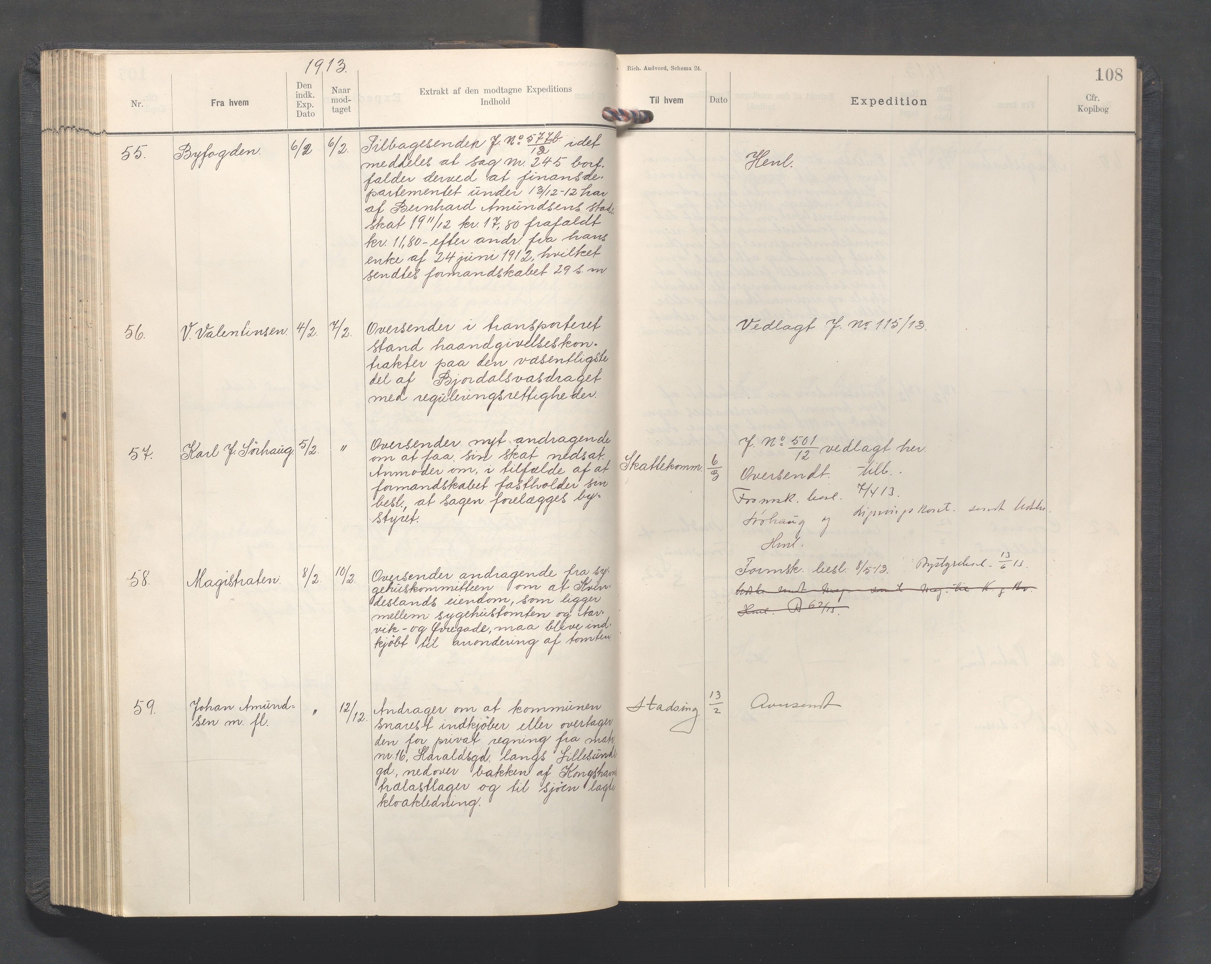 Haugesund kommune - Formannskapet, IKAR/X-0001/C/L0005: Journal, 1912-1914, s. 108