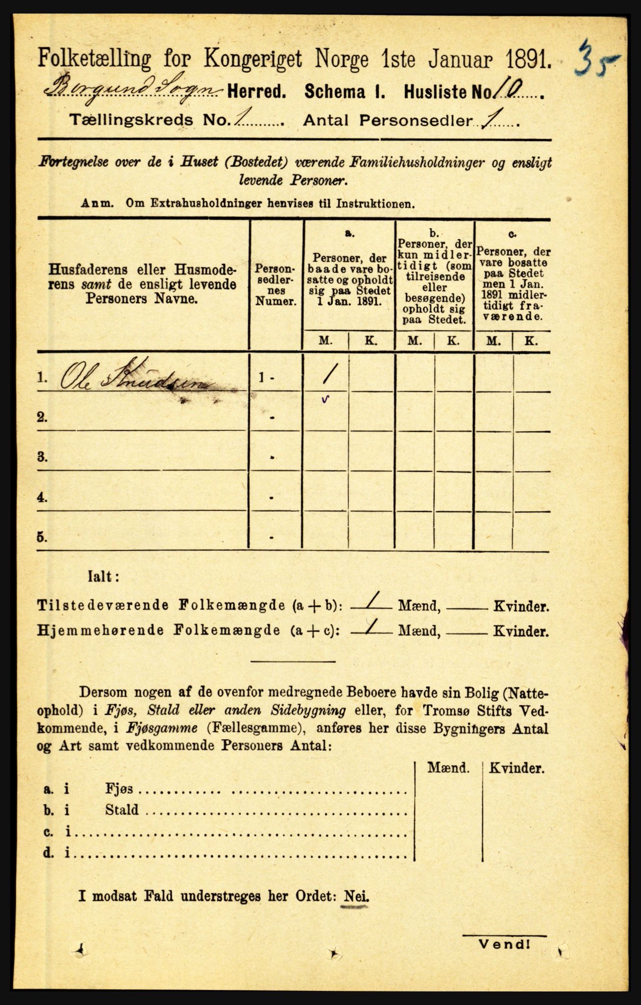 RA, Folketelling 1891 for 1423 Borgund herred, 1891, s. 23