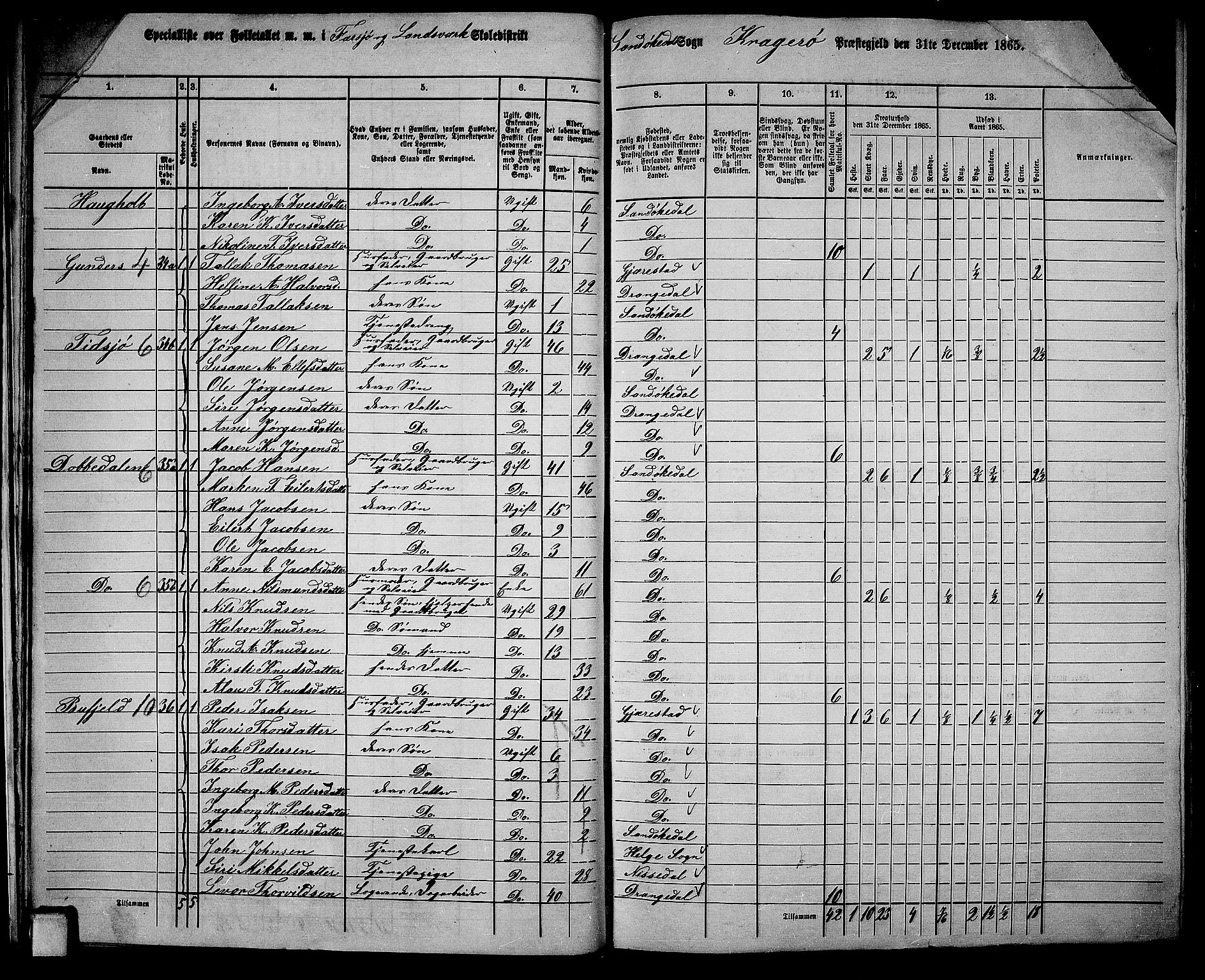 RA, Folketelling 1865 for 0816L Kragerø prestegjeld, Sannidal sokn og Skåtøy sokn, 1865, s. 23