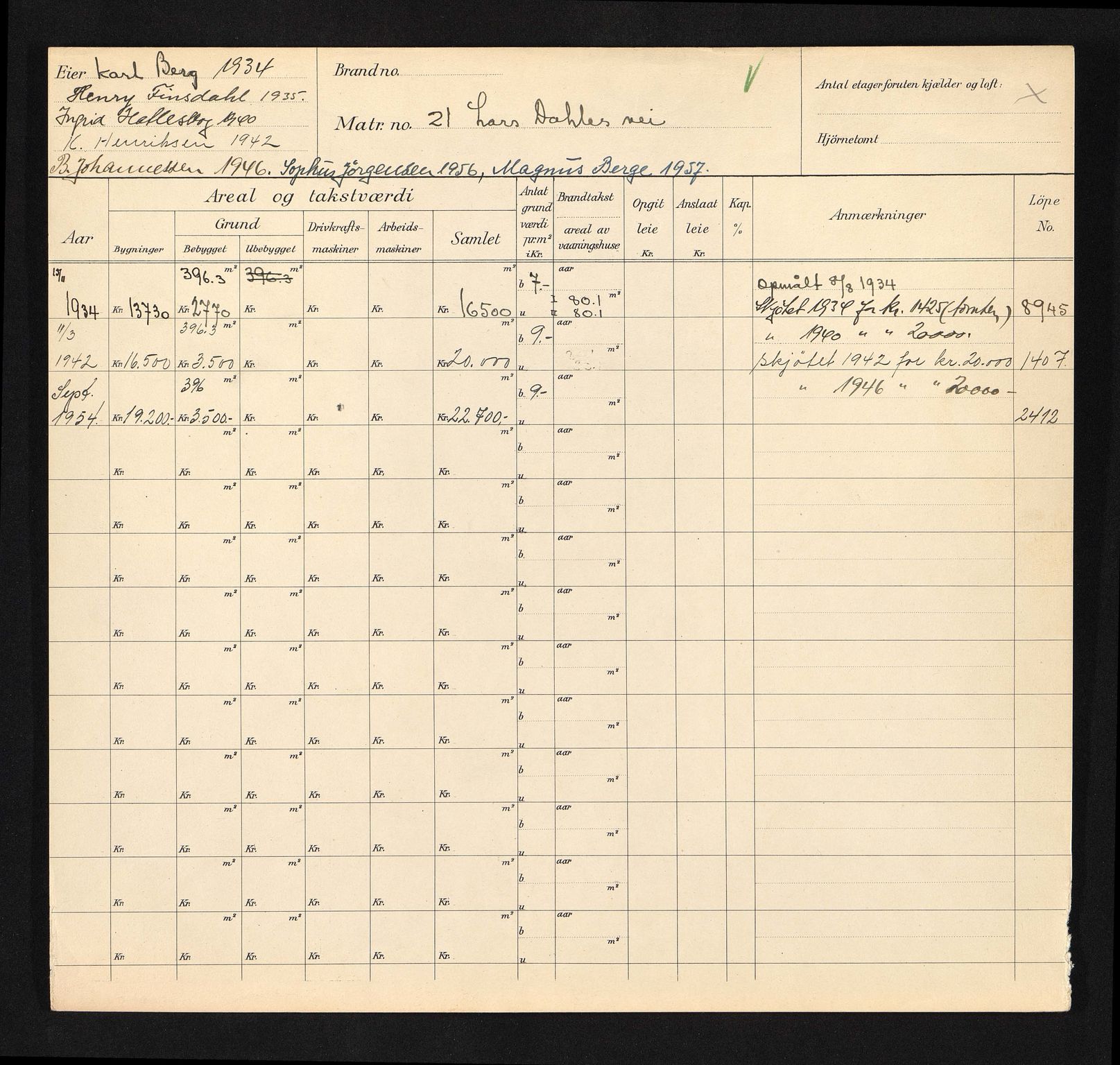 Stavanger kommune. Skattetakstvesenet, BYST/A-0440/F/Fa/Faa/L0028/0002: Skattetakstkort / Lars Dahles vei 21 - Laugmannsgata 19b