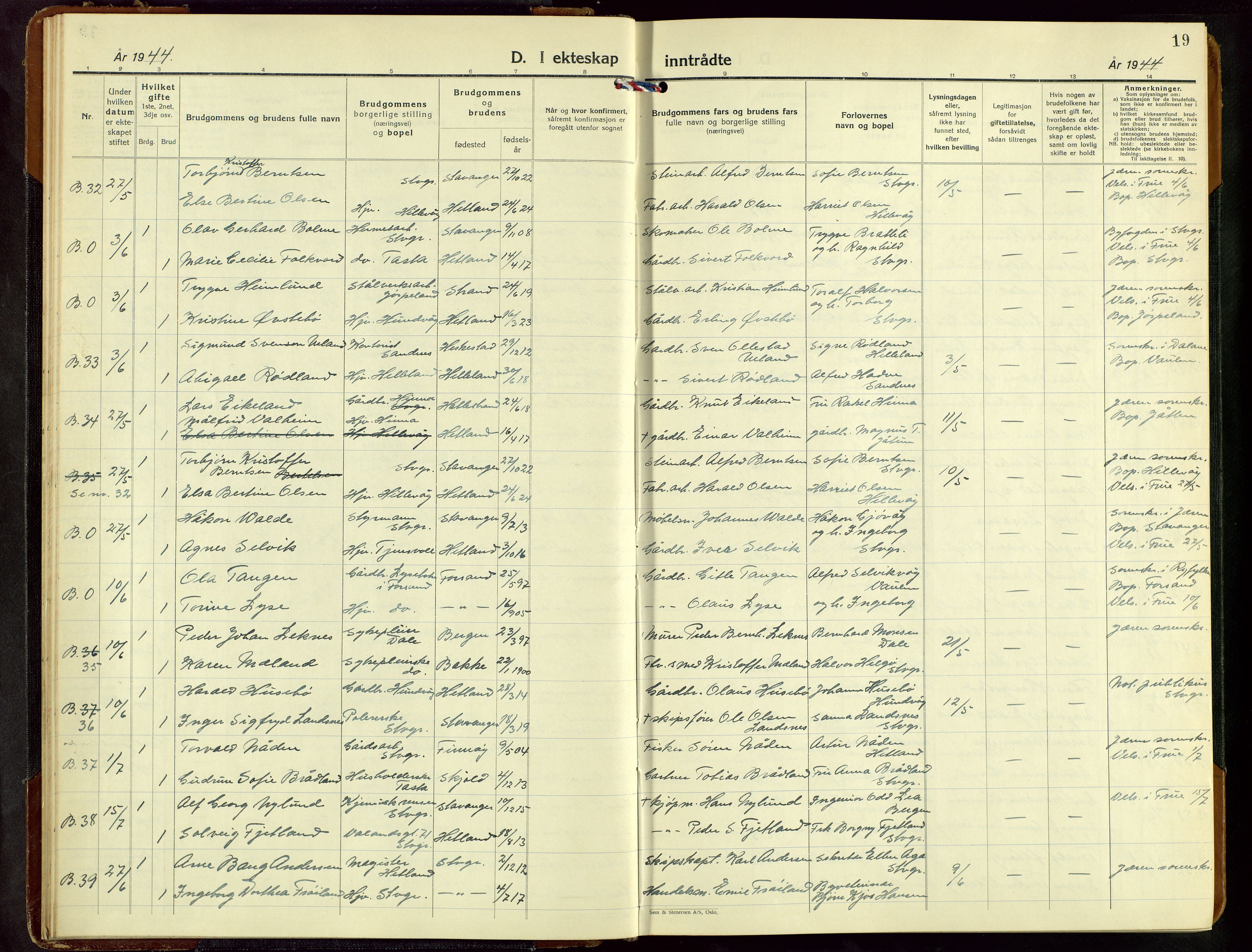 Hetland sokneprestkontor, AV/SAST-A-101826/30/30BB/L0016: Klokkerbok nr. B 16, 1942-1960, s. 19