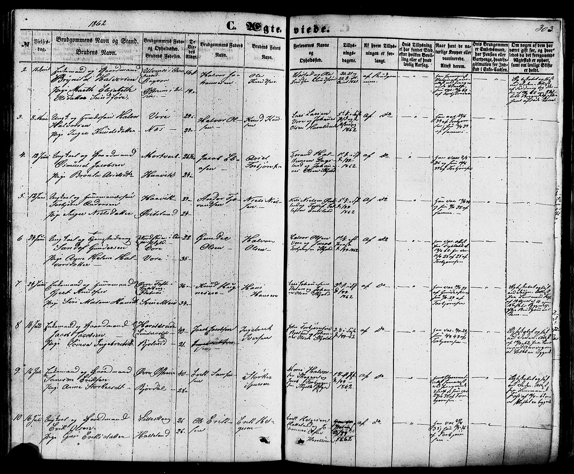 Skjold sokneprestkontor, AV/SAST-A-101847/H/Ha/Haa/L0008: Ministerialbok nr. A 8, 1856-1882, s. 303