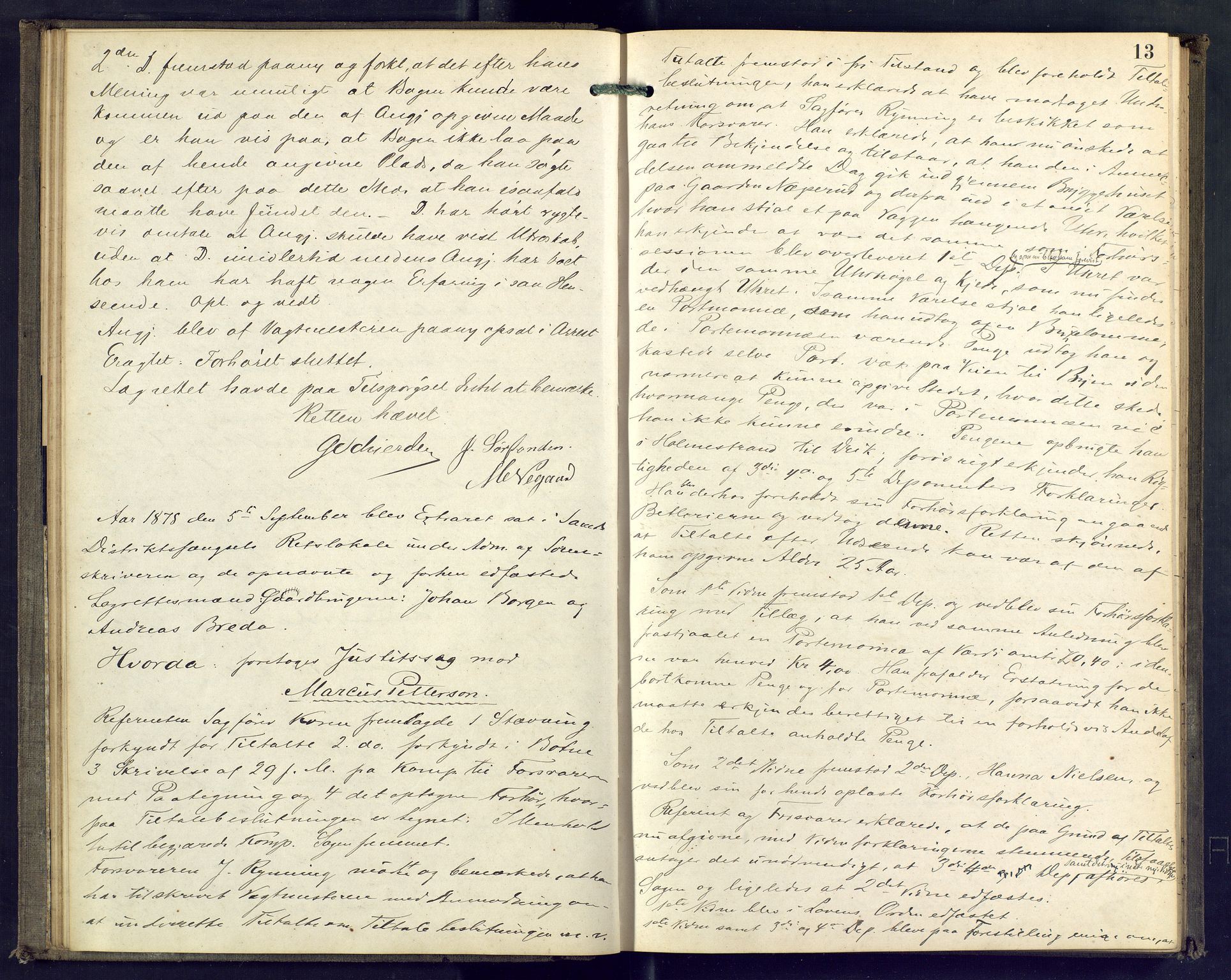 Nordre Jarlsberg sorenskriveri, AV/SAKO-A-80/F/Fb/Fba/L0023: Ekstrarettsprotokoll, 1878-1880, s. 13