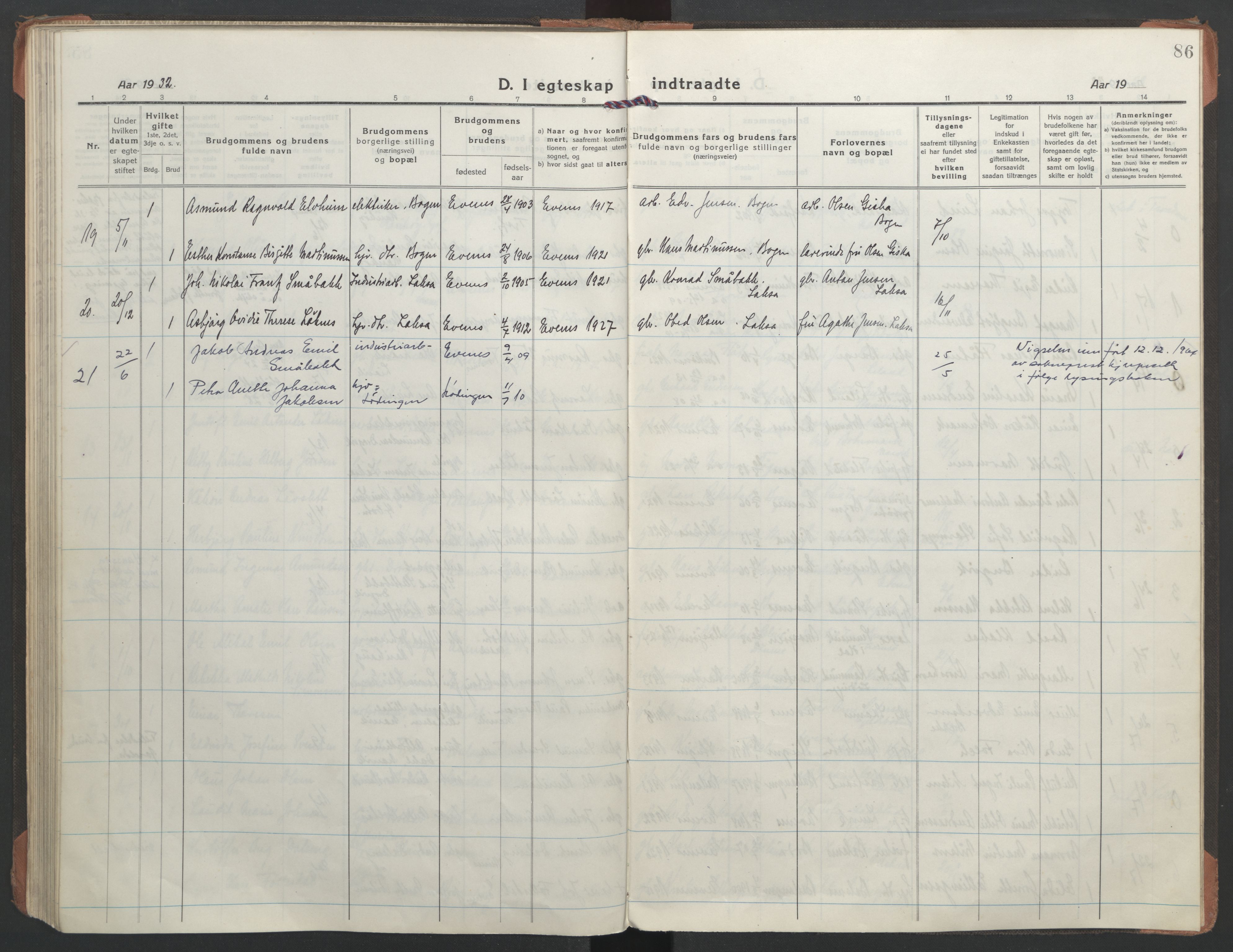 Ministerialprotokoller, klokkerbøker og fødselsregistre - Nordland, AV/SAT-A-1459/863/L0902: Ministerialbok nr. 863A14, 1906-1937, s. 86