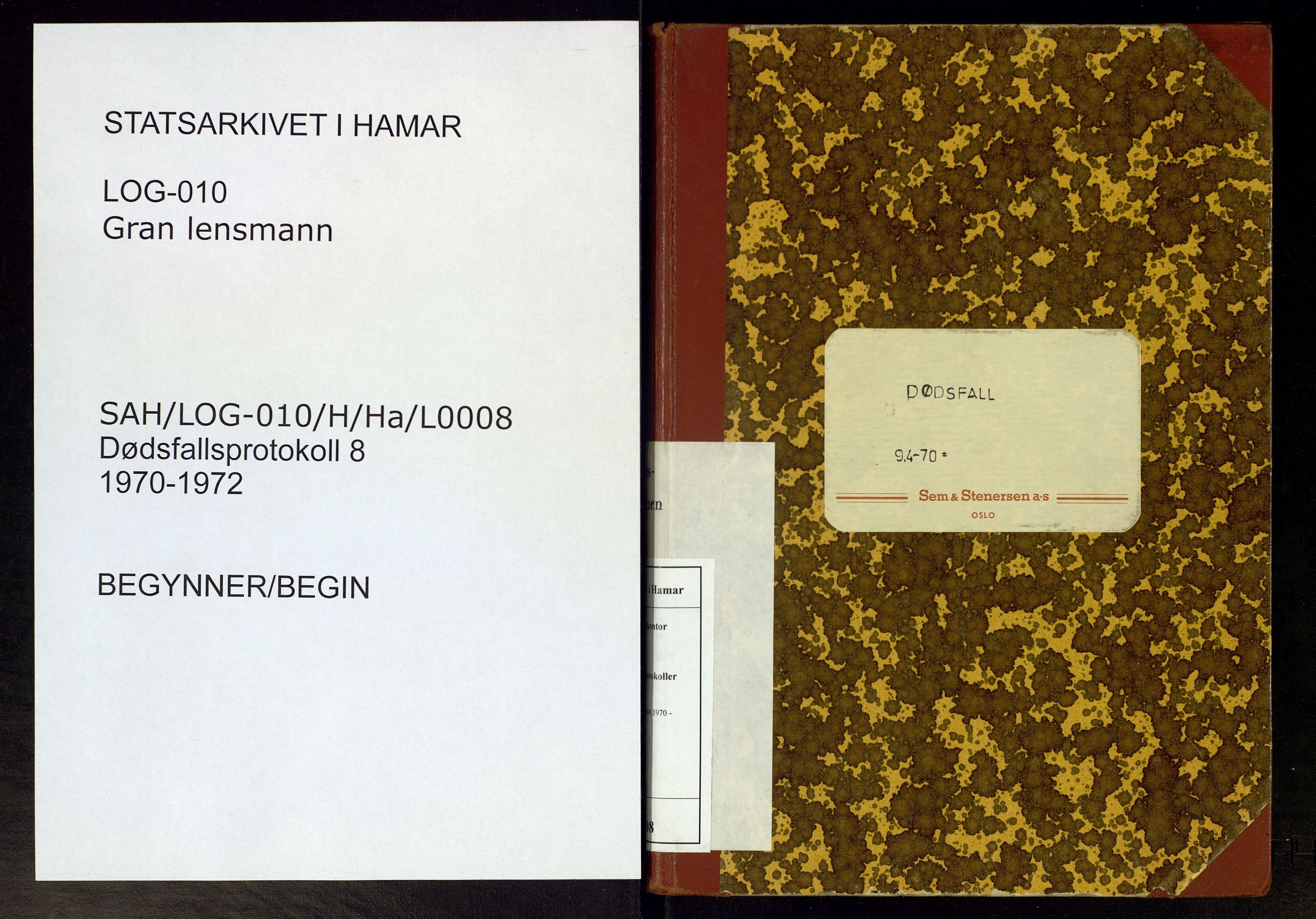 Gran lensmannskontor, AV/SAH-LOG-010/H/Ha/L0008: Dødsfallsprotokoll, 1970-1972