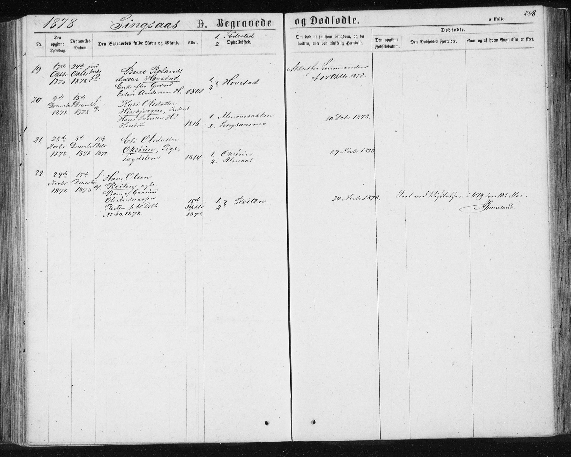Ministerialprotokoller, klokkerbøker og fødselsregistre - Sør-Trøndelag, SAT/A-1456/685/L0970: Ministerialbok nr. 685A08 /2, 1870-1878, s. 248