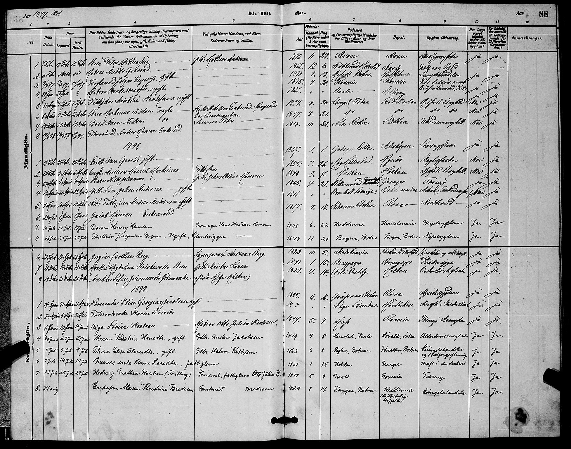 Botne kirkebøker, AV/SAKO-A-340/G/Ga/L0003: Klokkerbok nr. I 3, 1878-1898, s. 88