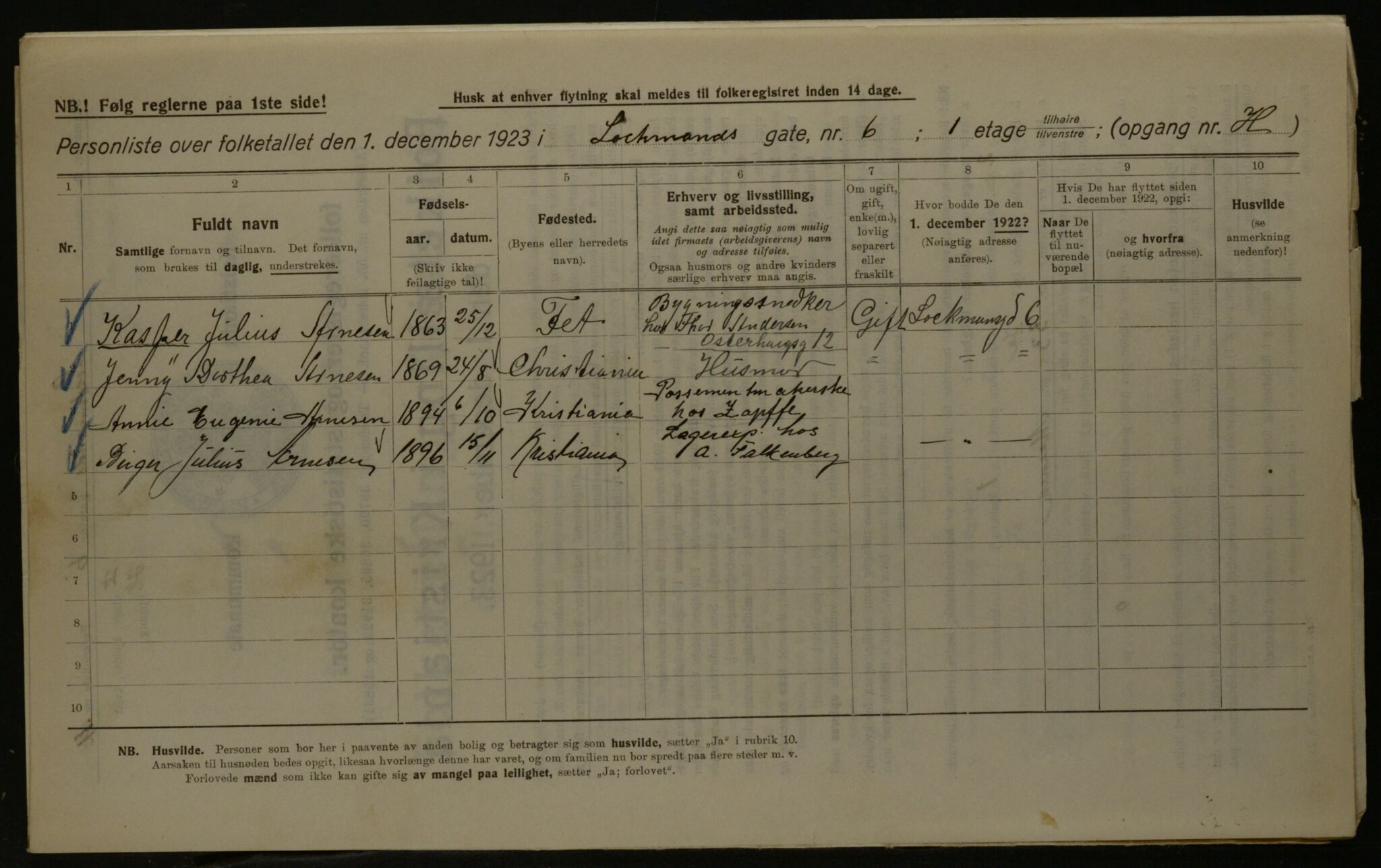 OBA, Kommunal folketelling 1.12.1923 for Kristiania, 1923, s. 64861