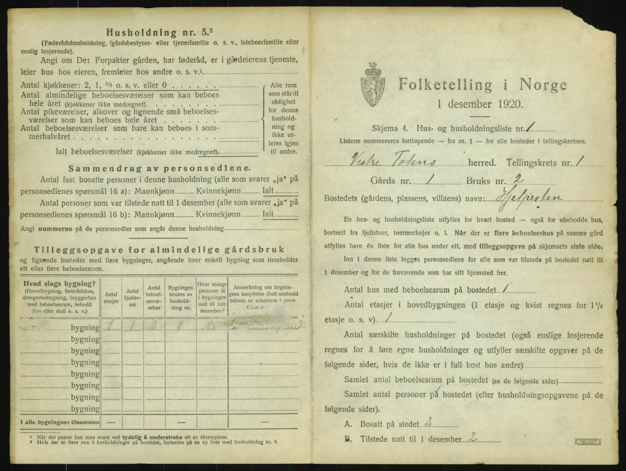 SAH, Folketelling 1920 for 0529 Vestre Toten herred, 1920, s. 48