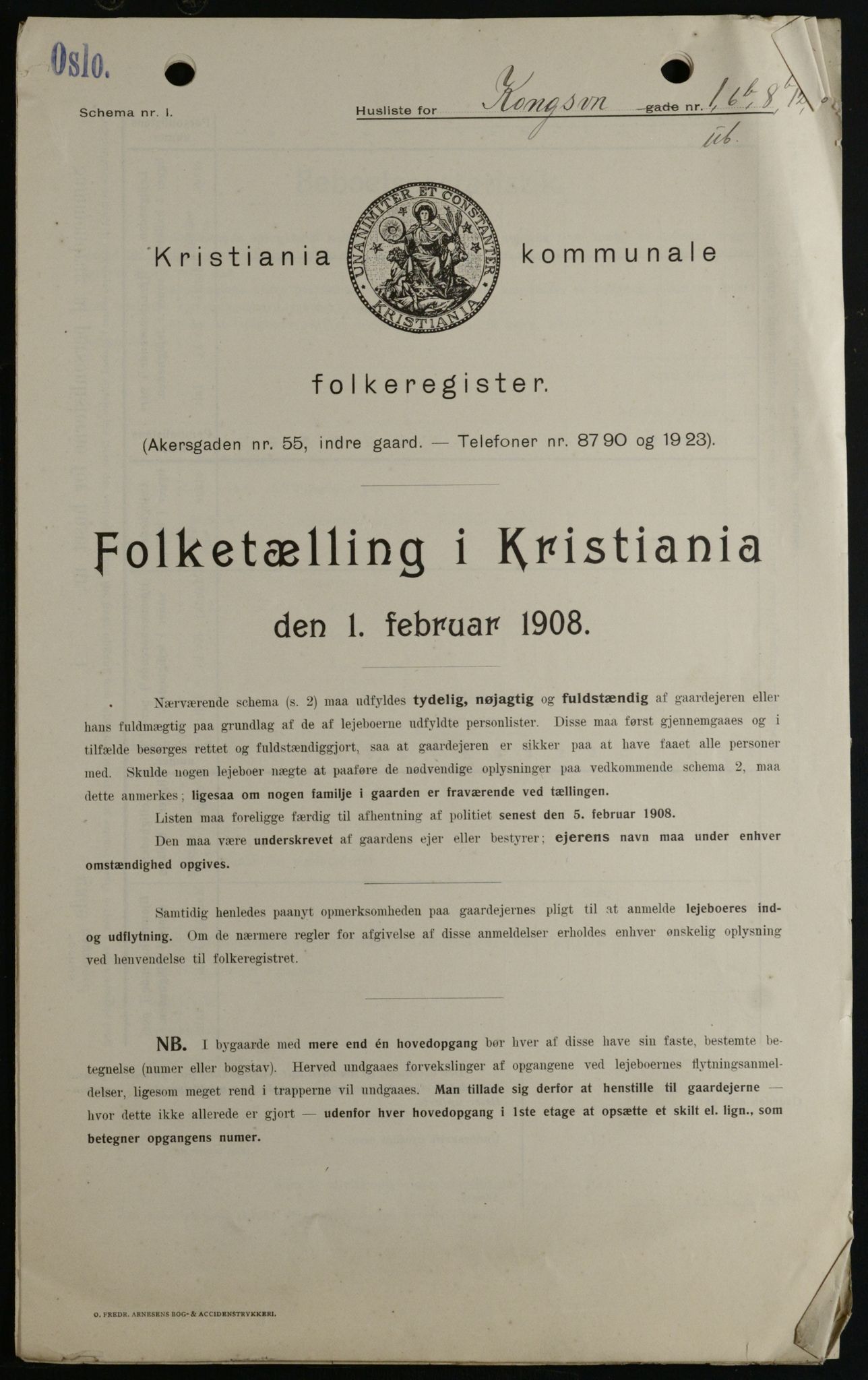 OBA, Kommunal folketelling 1.2.1908 for Kristiania kjøpstad, 1908, s. 47453