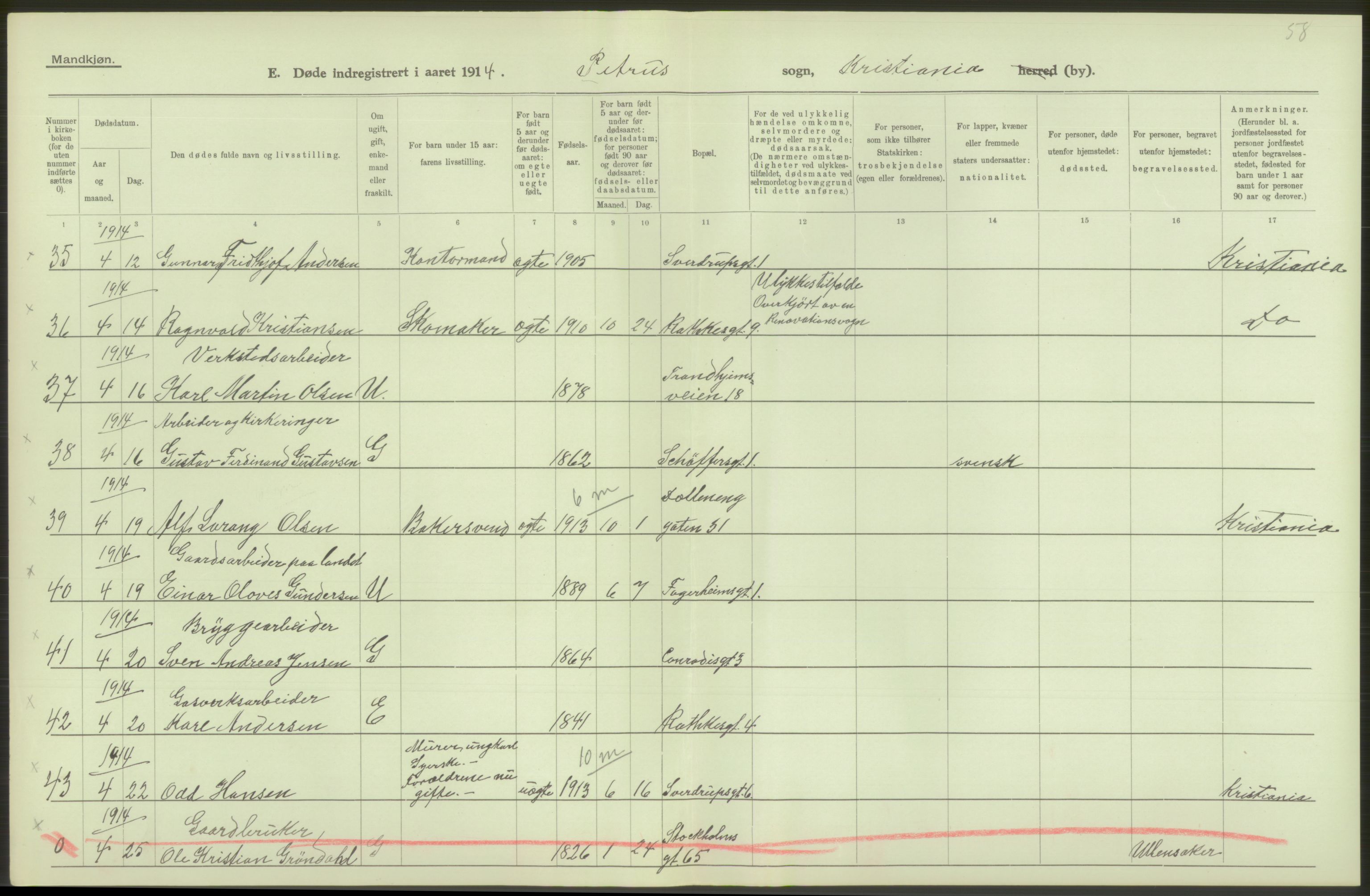 Statistisk sentralbyrå, Sosiodemografiske emner, Befolkning, AV/RA-S-2228/D/Df/Dfb/Dfbd/L0008: Kristiania: Døde, 1914, s. 344