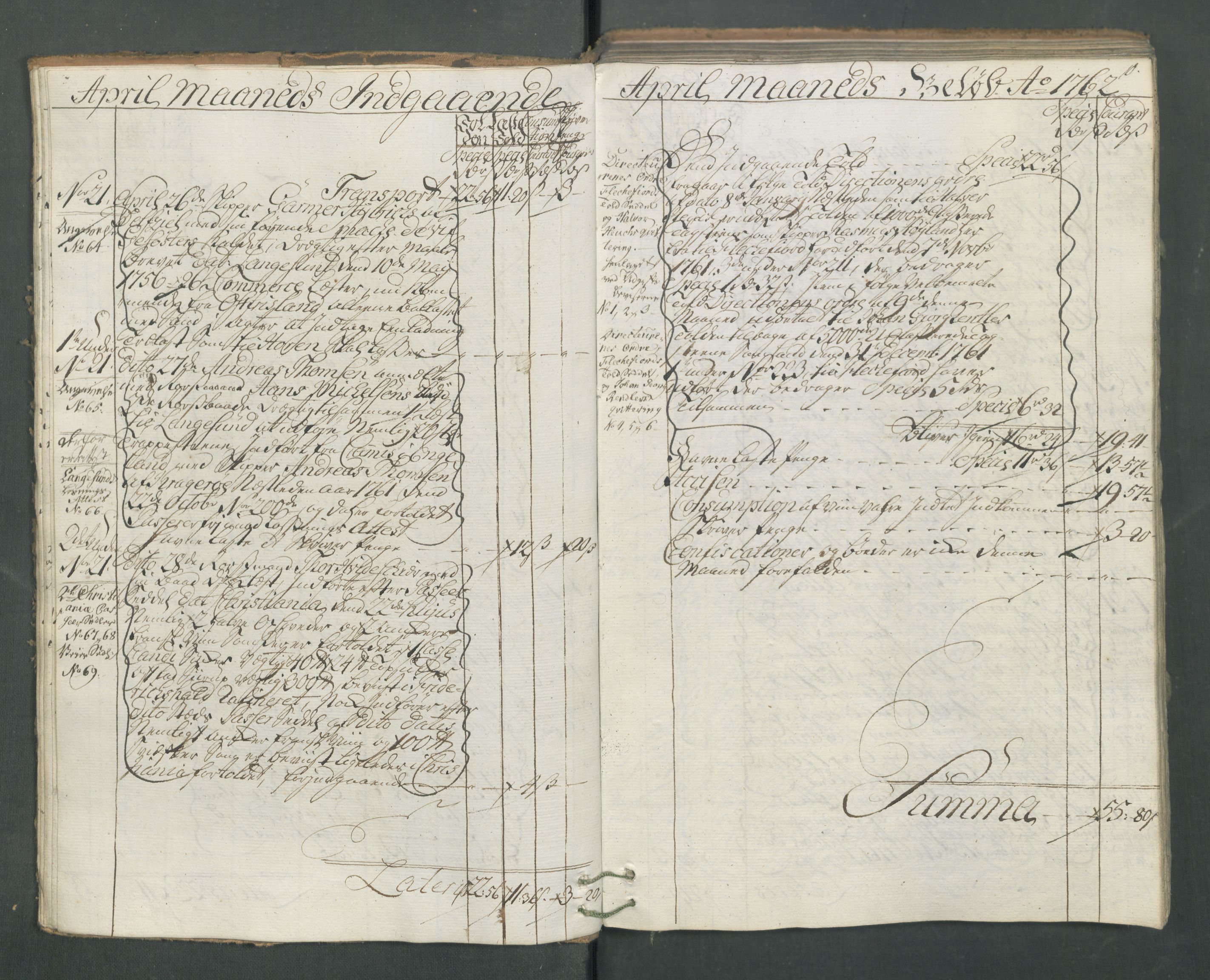 Generaltollkammeret, tollregnskaper, AV/RA-EA-5490/R13/L0032/0001: Tollregnskaper Kragerø / Inngående hovedtollbok, 1762, s. 9b-10a