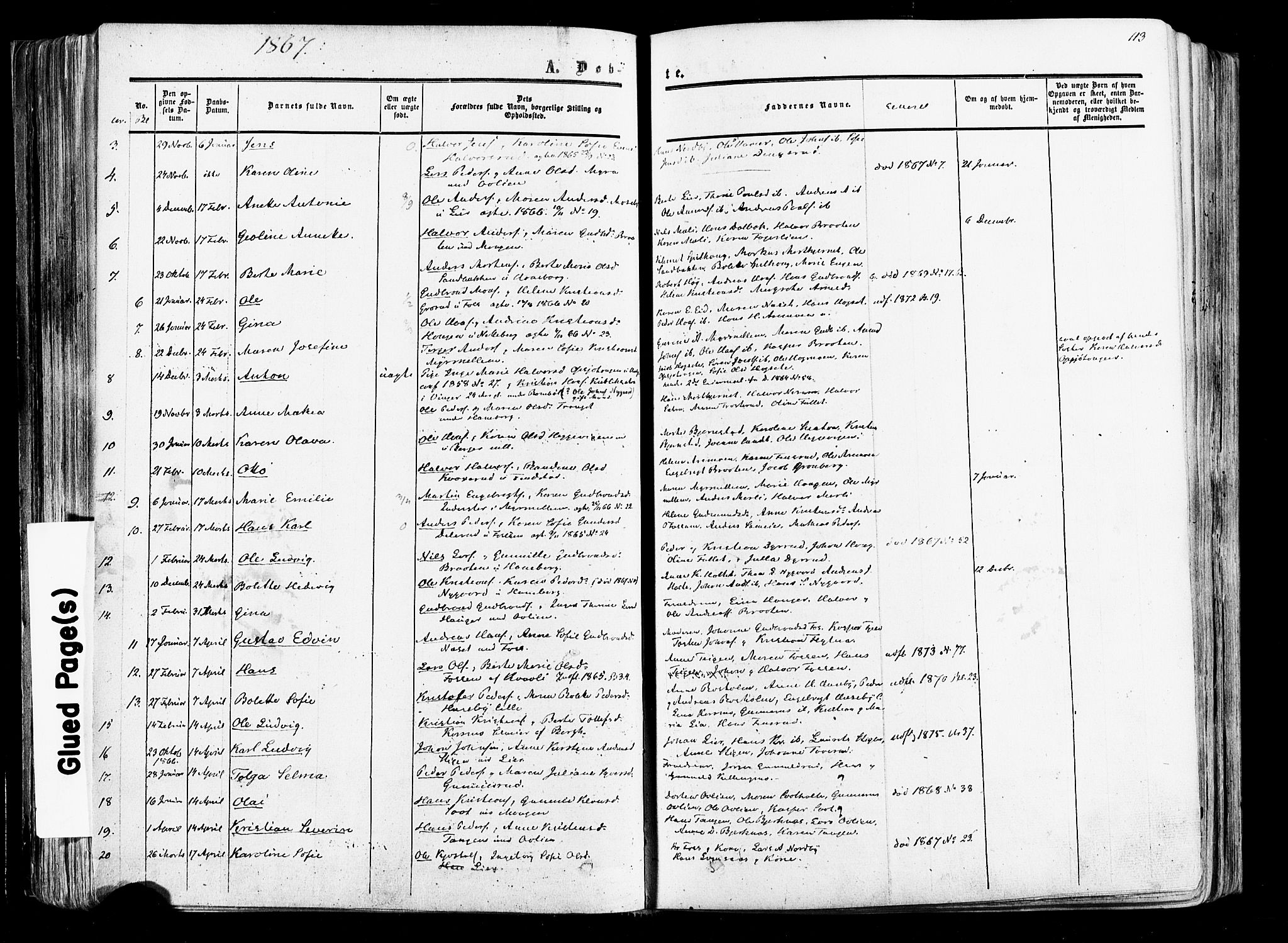 Aurskog prestekontor Kirkebøker, SAO/A-10304a/F/Fa/L0007: Ministerialbok nr. I 7, 1854-1877, s. 113