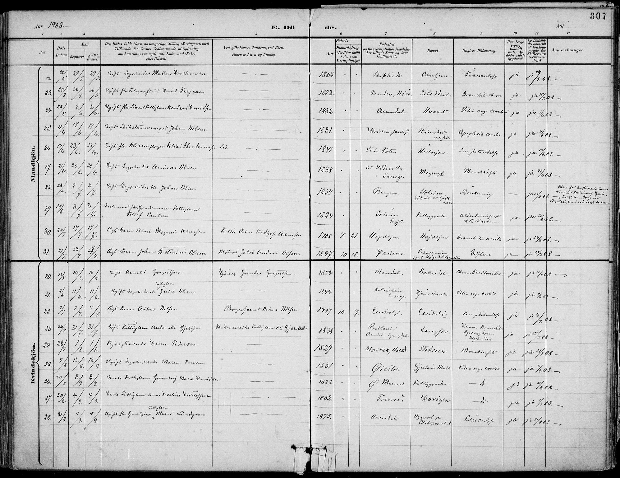 Barbu sokneprestkontor, AV/SAK-1111-0003/F/Fa/L0005: Ministerialbok nr. A 5, 1899-1909, s. 307