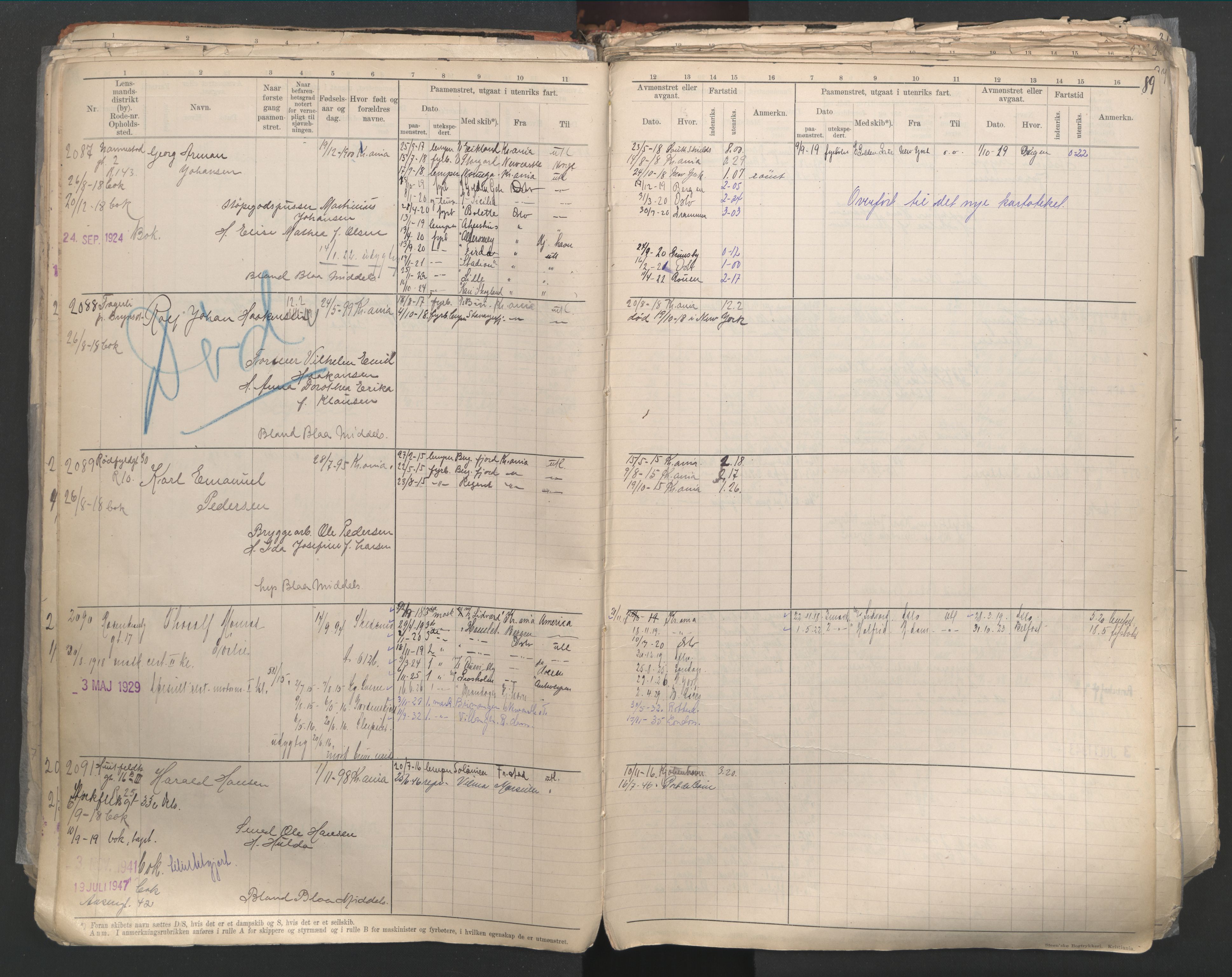 Oslo sjømannskontor, AV/SAO-A-10595/F/Fd/L0003: B-rulle, 1916, s. 88b-89a