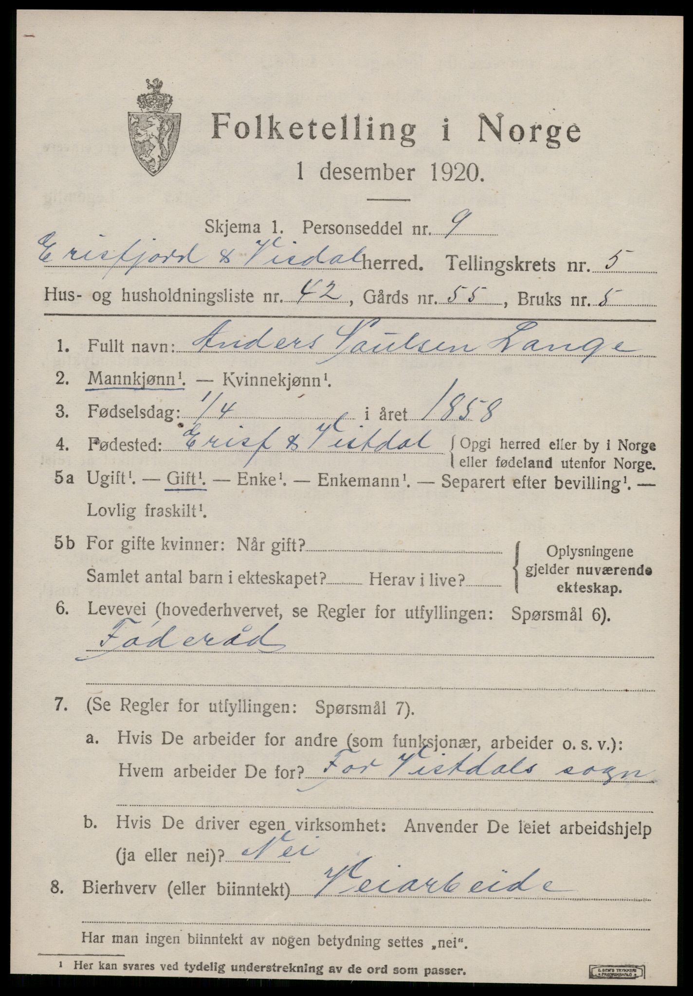 SAT, Folketelling 1920 for 1542 Eresfjord og Vistdal herred, 1920, s. 2917
