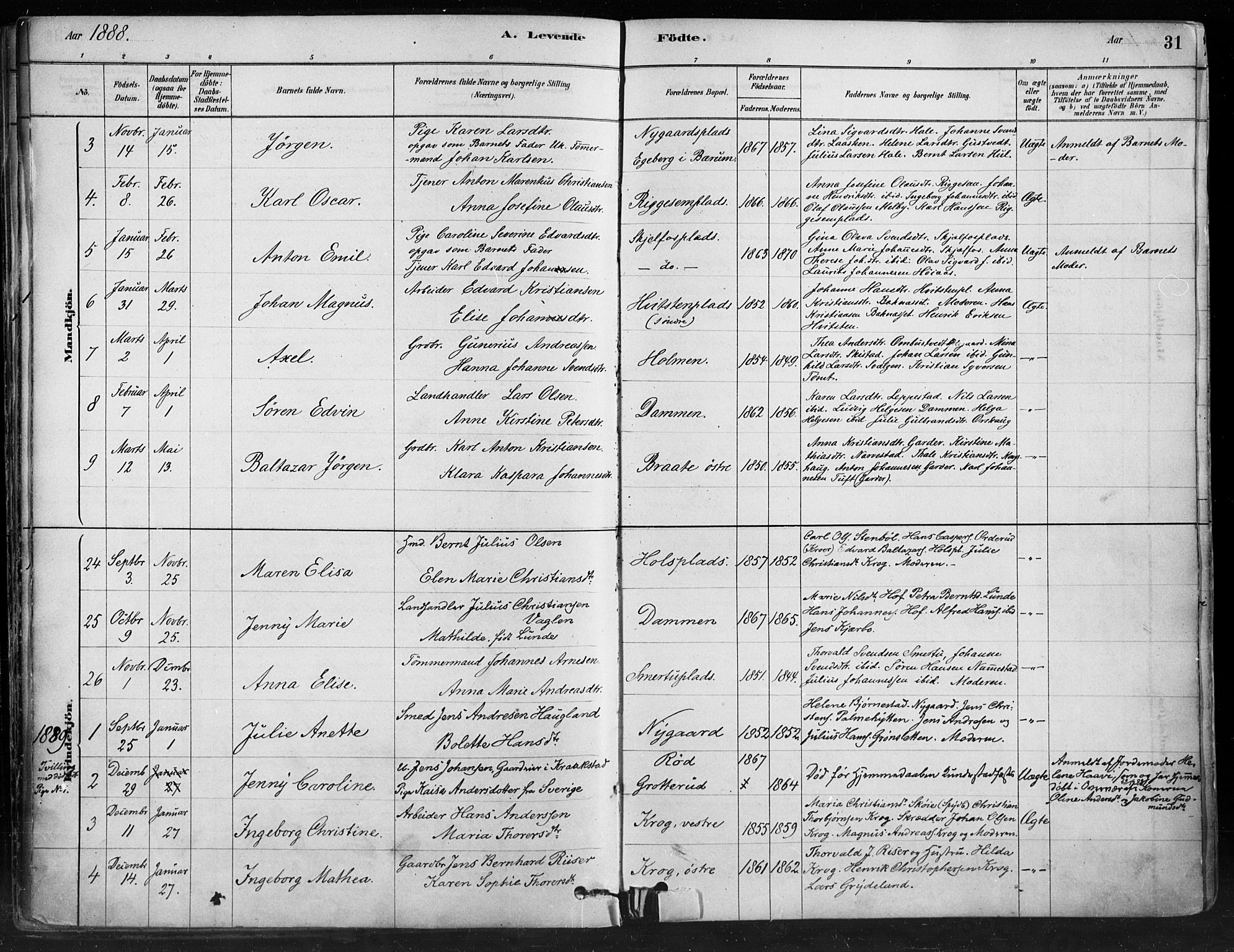 Hobøl prestekontor Kirkebøker, AV/SAO-A-2002/F/Fa/L0005: Ministerialbok nr. I 5, 1878-1904, s. 31