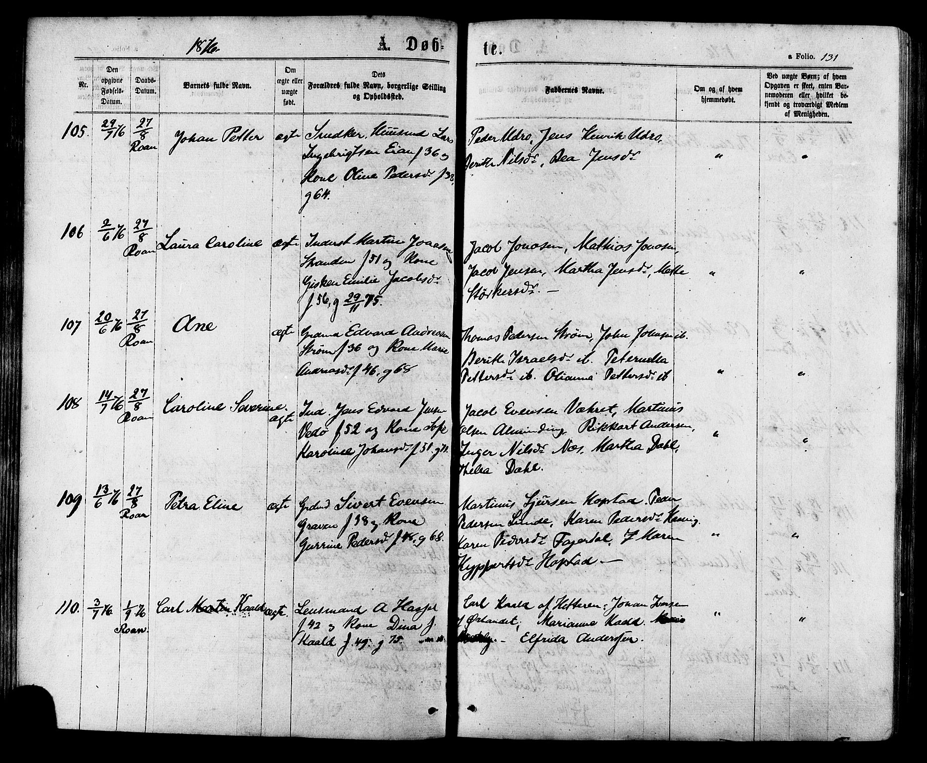 Ministerialprotokoller, klokkerbøker og fødselsregistre - Sør-Trøndelag, SAT/A-1456/657/L0706: Ministerialbok nr. 657A07, 1867-1878, s. 131