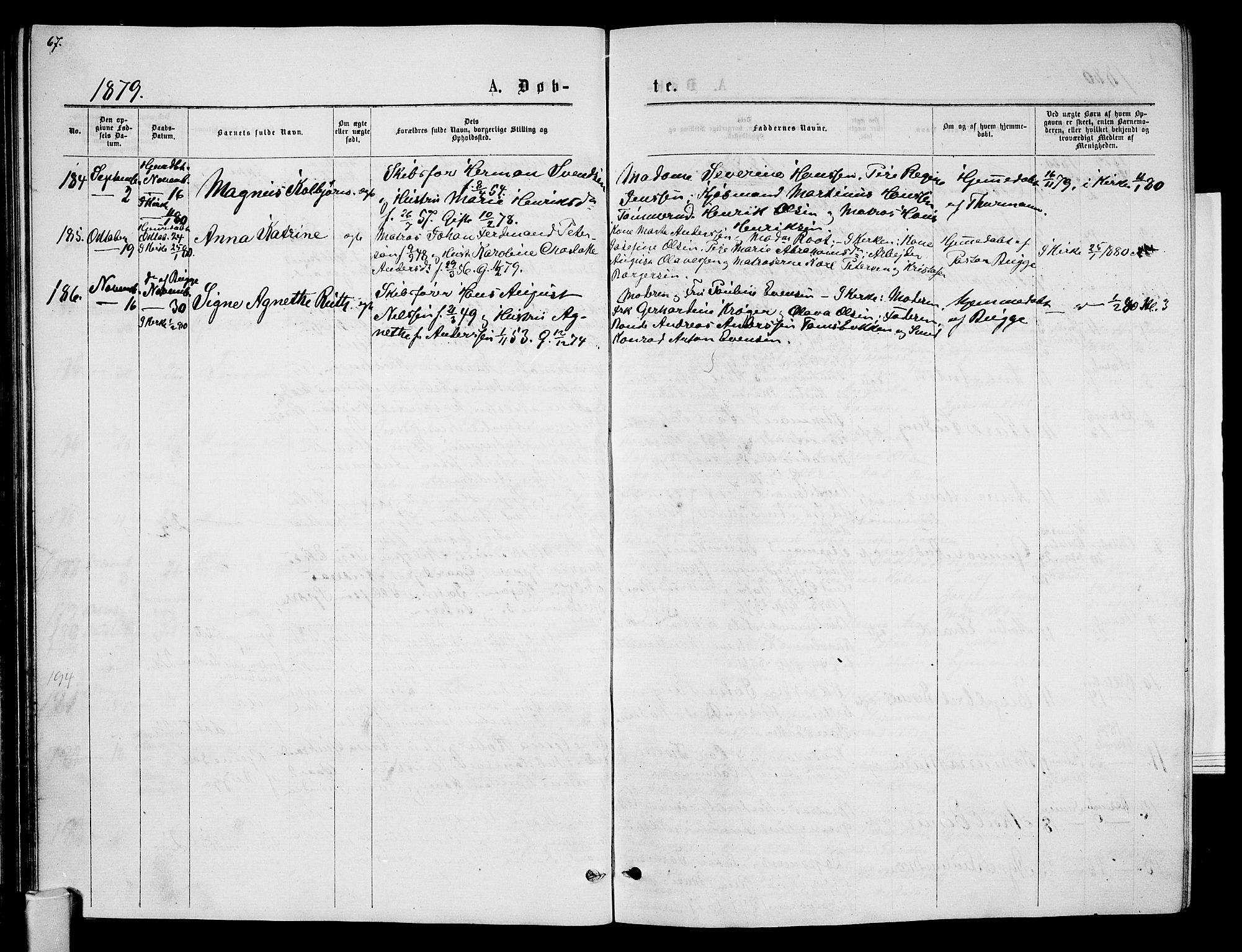 Tønsberg kirkebøker, AV/SAKO-A-330/G/Ga/L0005: Klokkerbok nr. 5, 1875-1885, s. 67