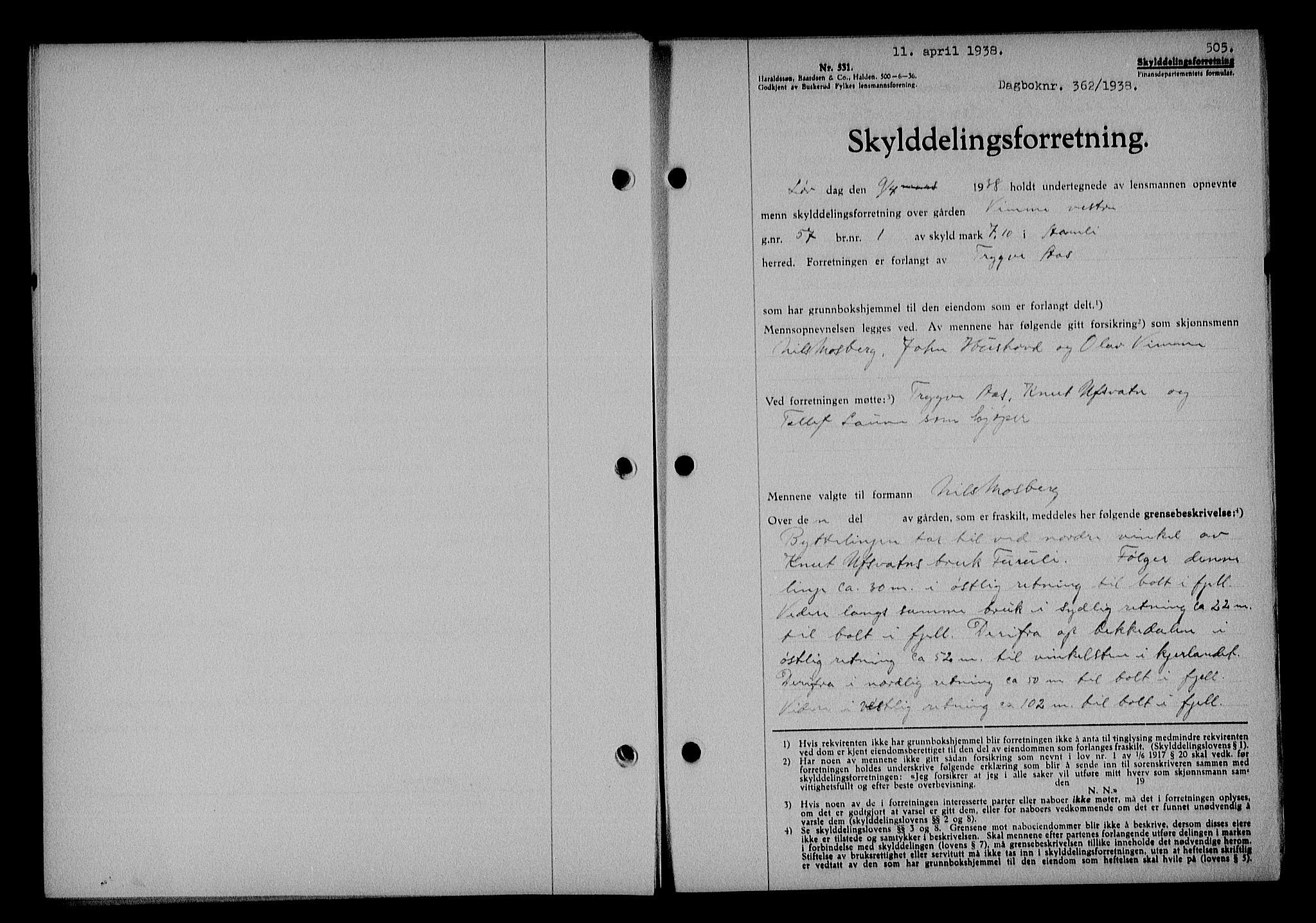 Nedenes sorenskriveri, SAK/1221-0006/G/Gb/Gba/L0044: Pantebok nr. 40, 1937-1938, Dagboknr: 362/1938