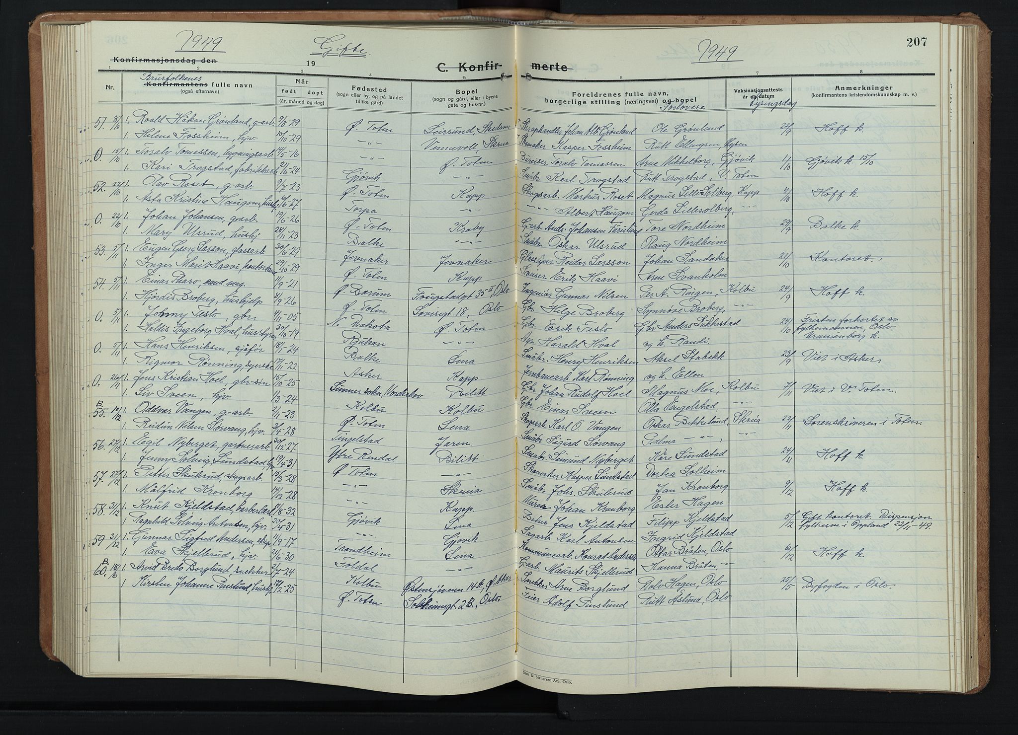 Østre Toten prestekontor, AV/SAH-PREST-104/H/Ha/Hab/L0011: Klokkerbok nr. 11, 1934-1952, s. 207