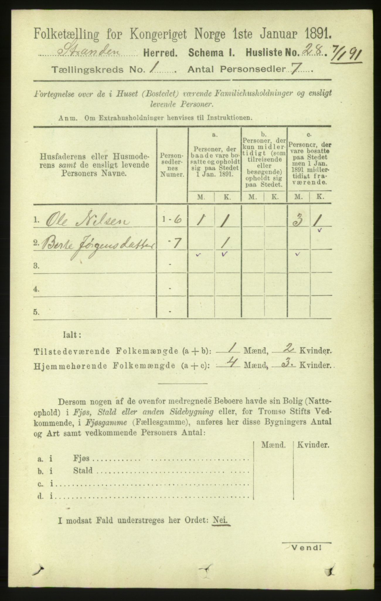 RA, Folketelling 1891 for 1525 Stranda herred, 1891, s. 47