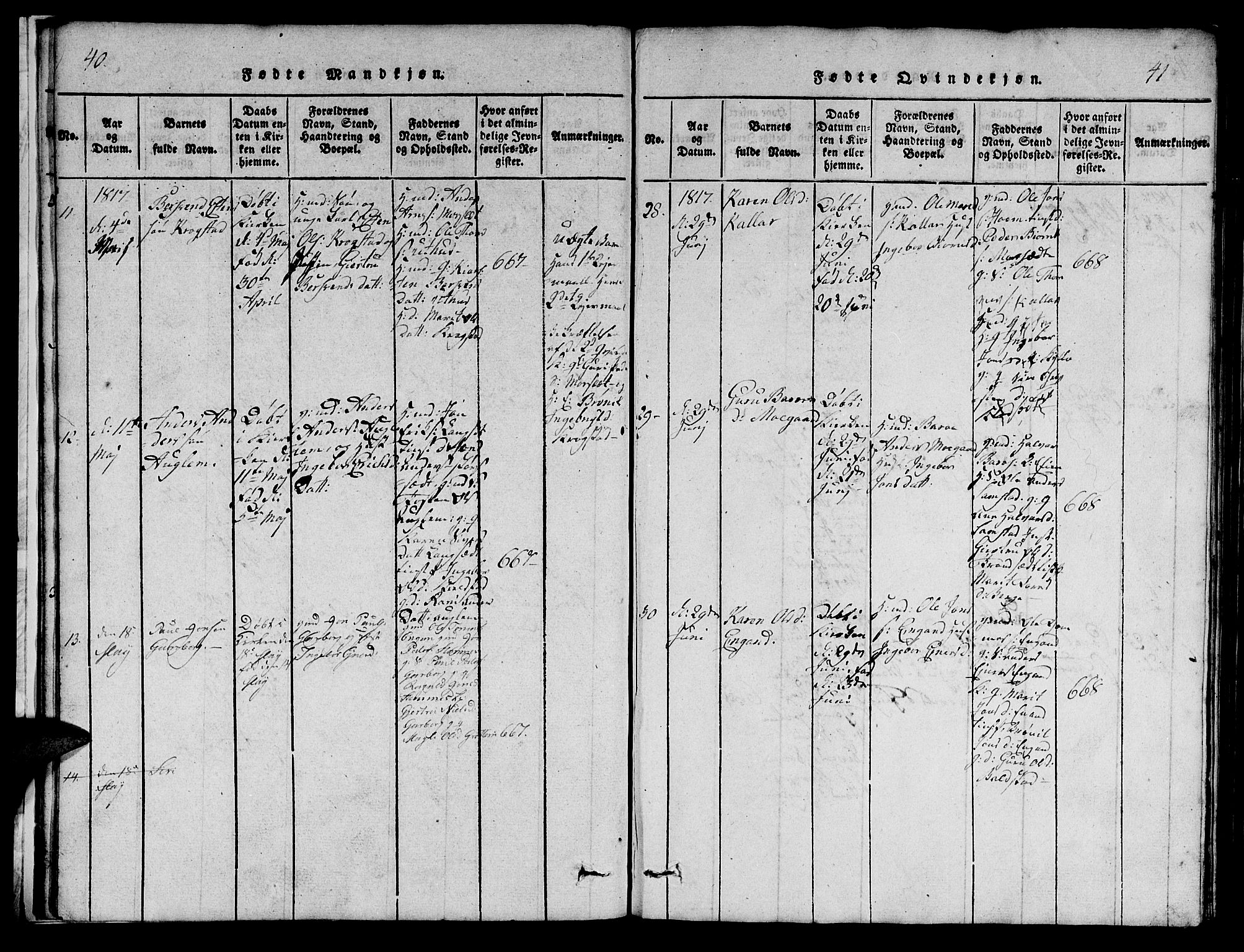 Ministerialprotokoller, klokkerbøker og fødselsregistre - Sør-Trøndelag, AV/SAT-A-1456/695/L1152: Klokkerbok nr. 695C03, 1816-1831, s. 40-41