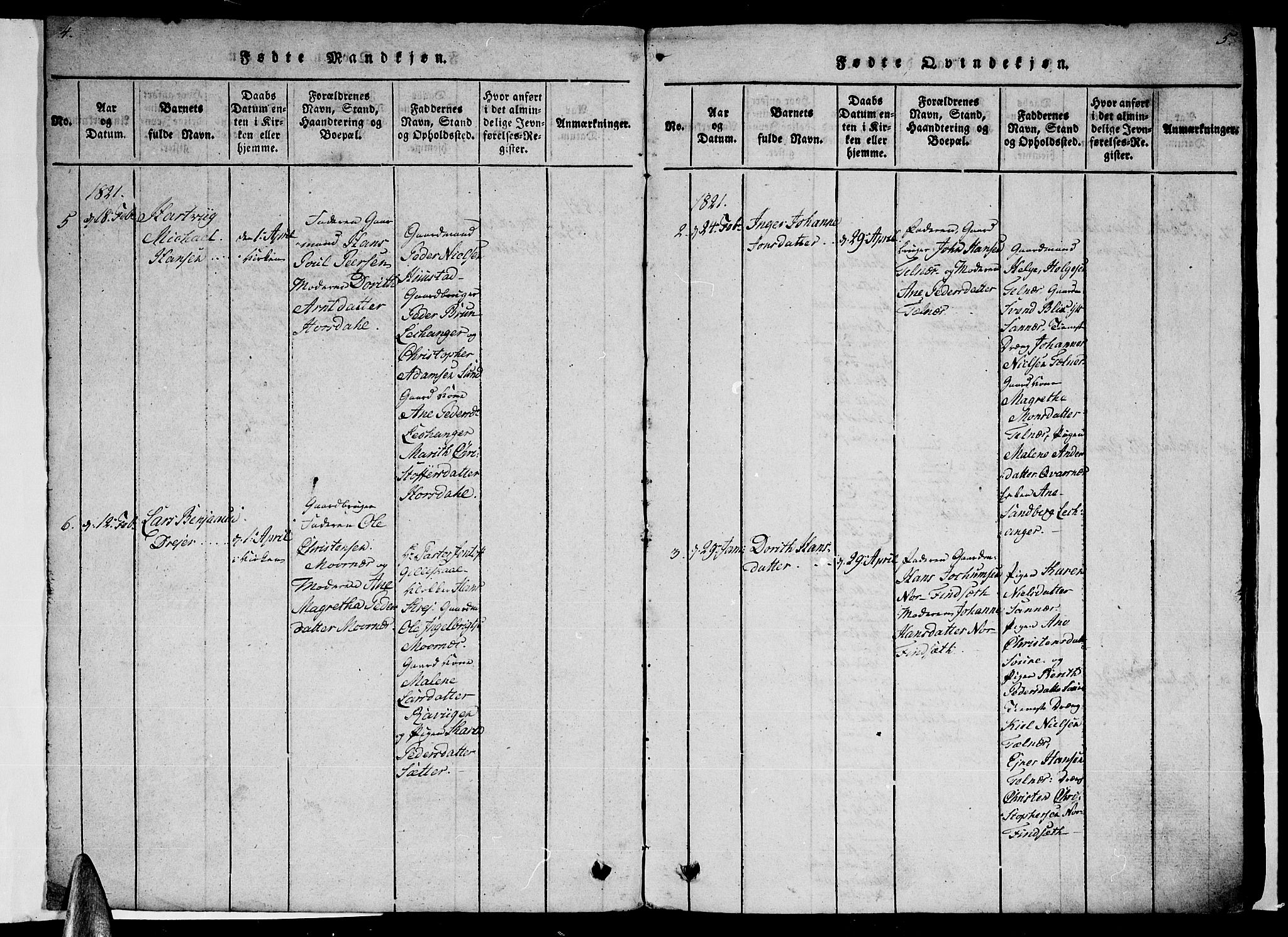 Ministerialprotokoller, klokkerbøker og fødselsregistre - Nordland, AV/SAT-A-1459/805/L0105: Klokkerbok nr. 805C01, 1820-1839, s. 4-5