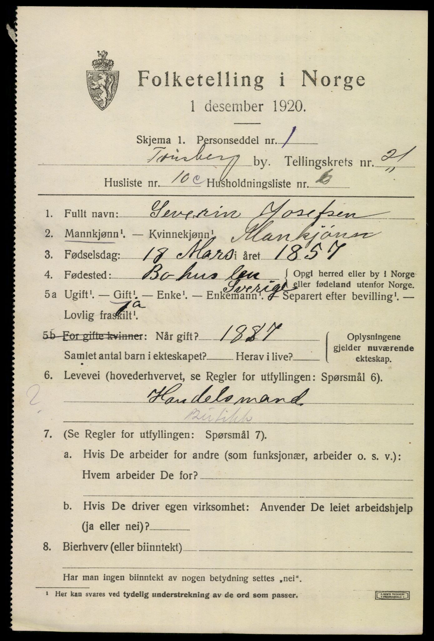 SAKO, Folketelling 1920 for 0705 Tønsberg kjøpstad, 1920, s. 30363