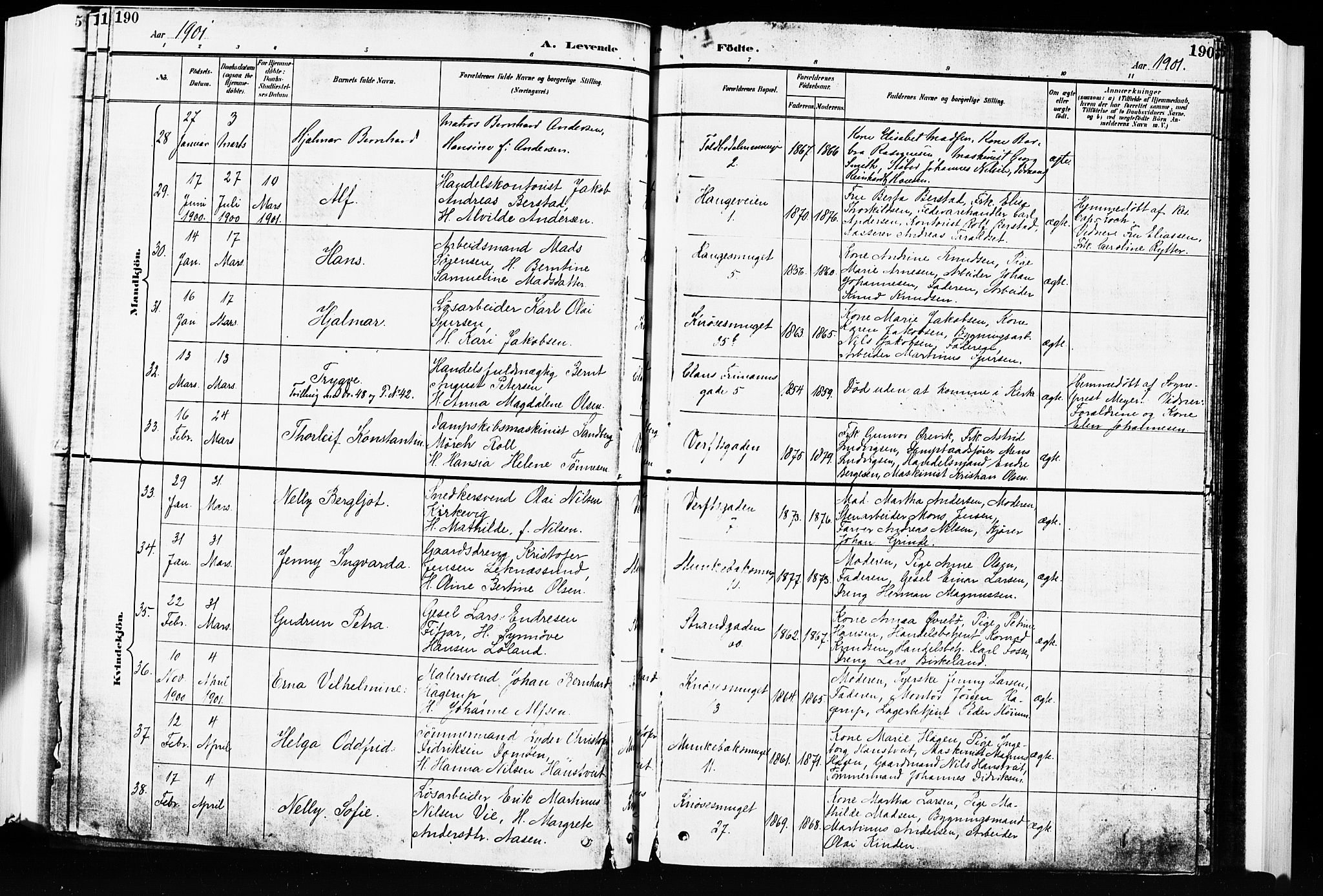 Nykirken Sokneprestembete, AV/SAB-A-77101/H/Hab: Klokkerbok nr. B 4, 1900-1903, s. 190