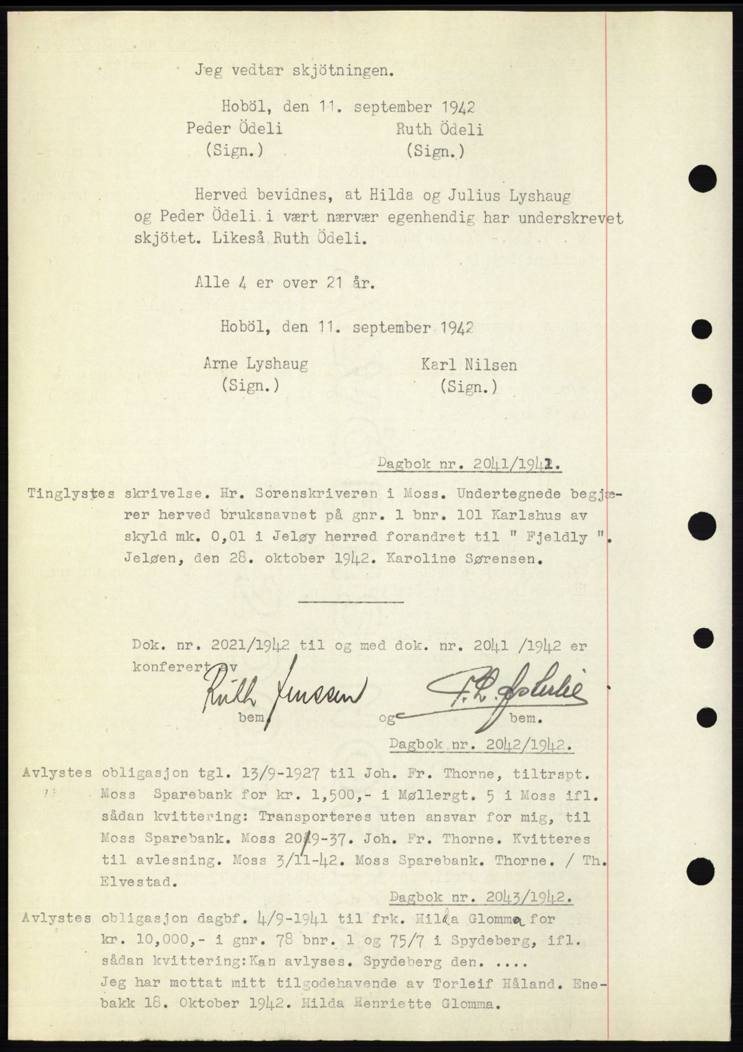 Moss sorenskriveri, SAO/A-10168: Pantebok nr. C10, 1938-1950, Dagboknr: 2041/1942