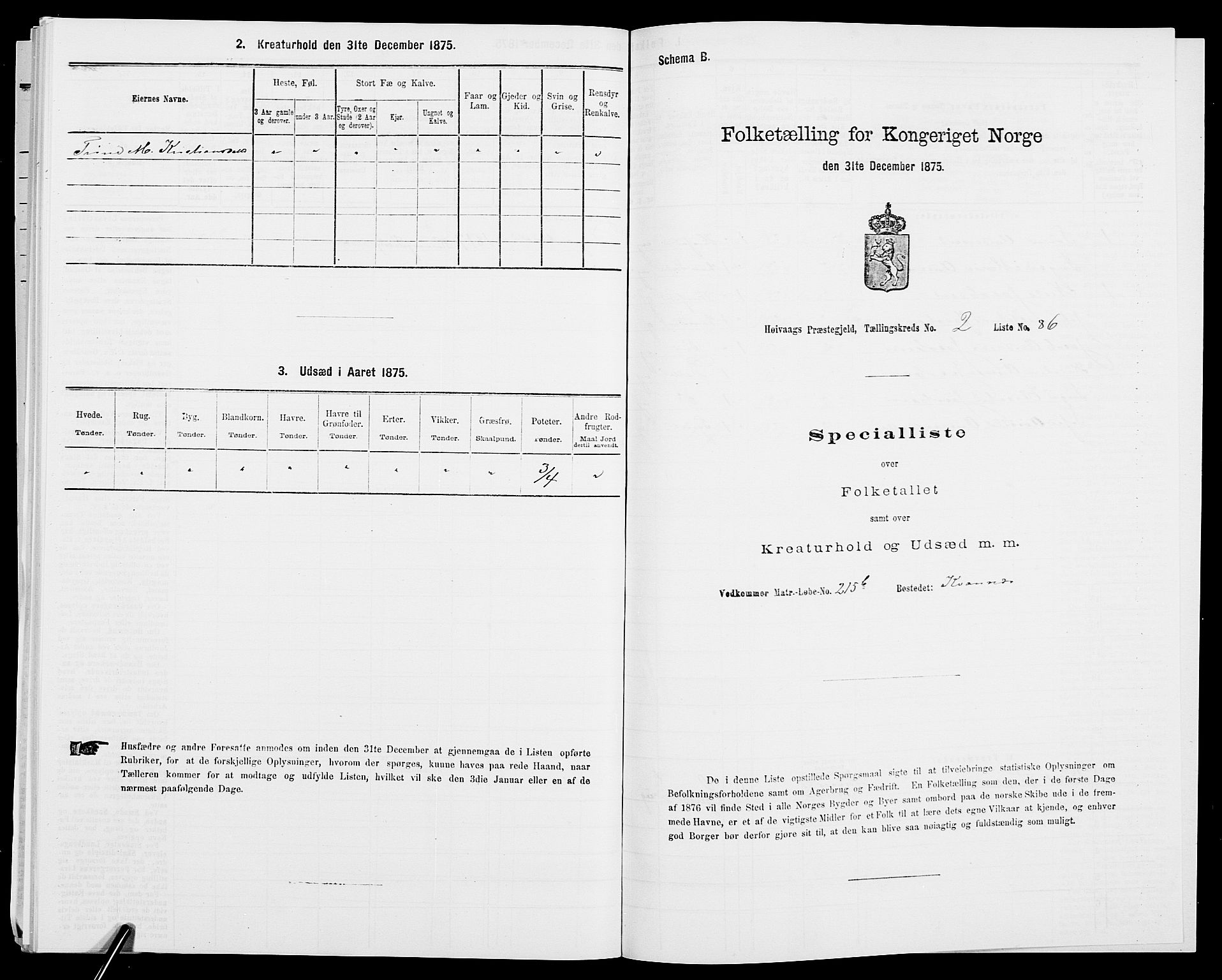 SAK, Folketelling 1875 for 0927P Høvåg prestegjeld, 1875, s. 342