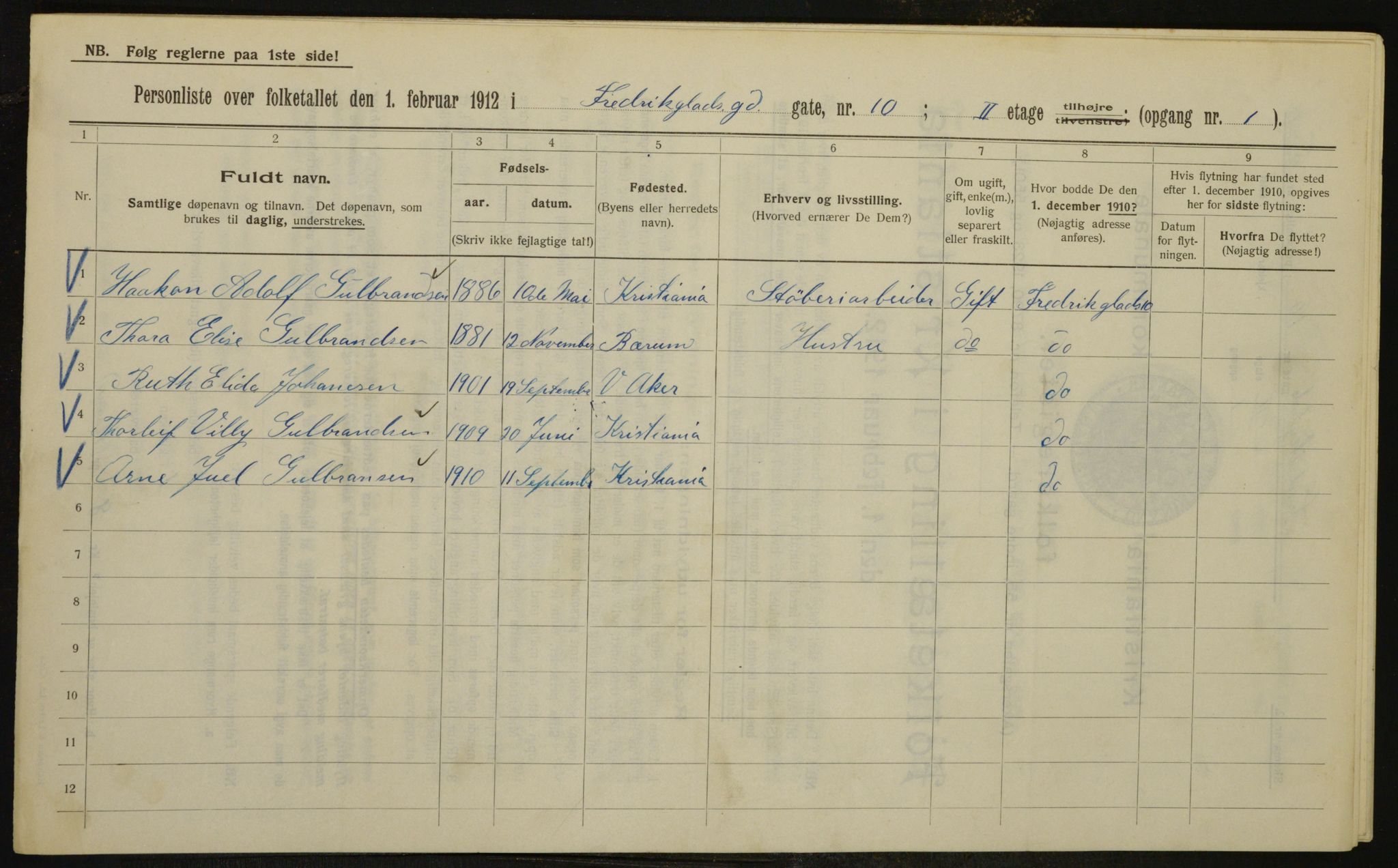 OBA, Kommunal folketelling 1.2.1912 for Kristiania, 1912, s. 26563