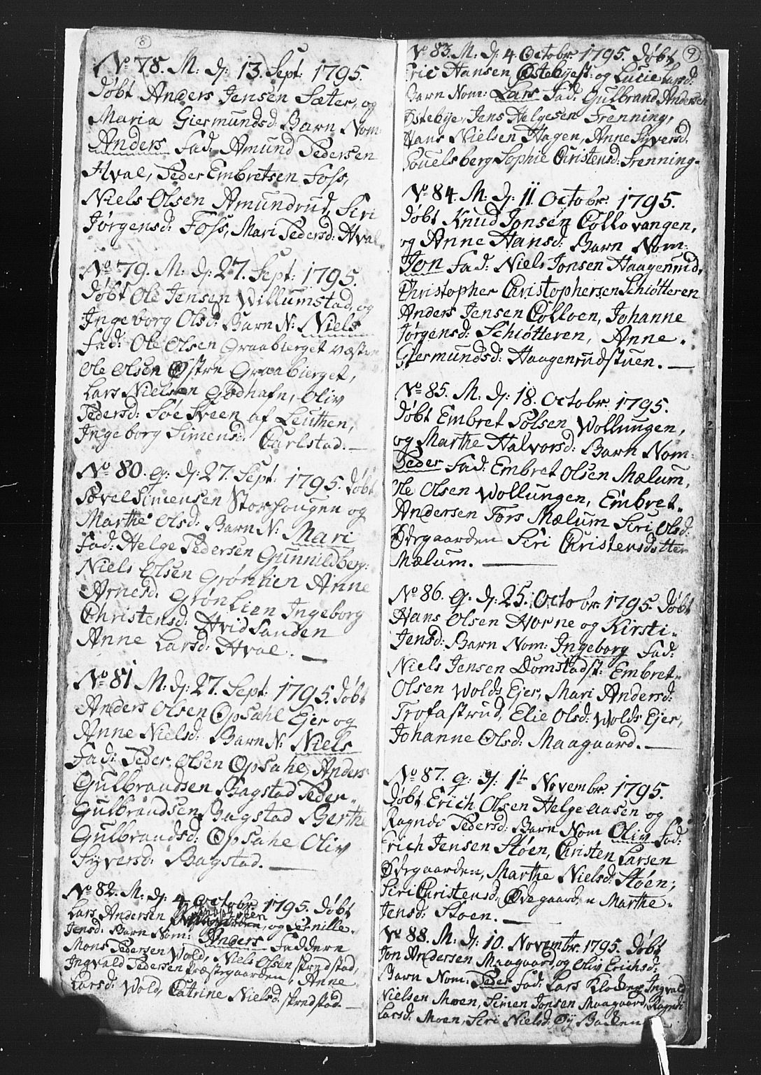 Romedal prestekontor, AV/SAH-PREST-004/L/L0002: Klokkerbok nr. 2, 1795-1800, s. 8-9