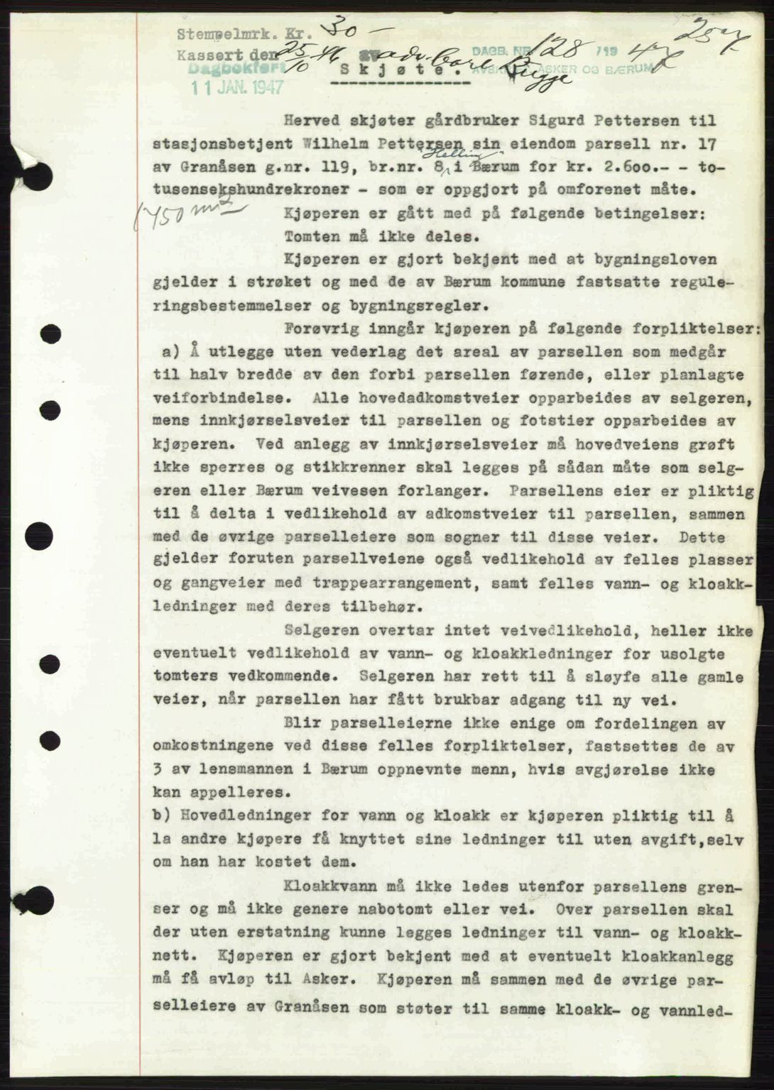 Aker herredsskriveri, SAO/A-10896/G/Gb/Gbb/Gbbb/L0036: Pantebok nr. A82, 1946-1947, Dagboknr: 128/1947