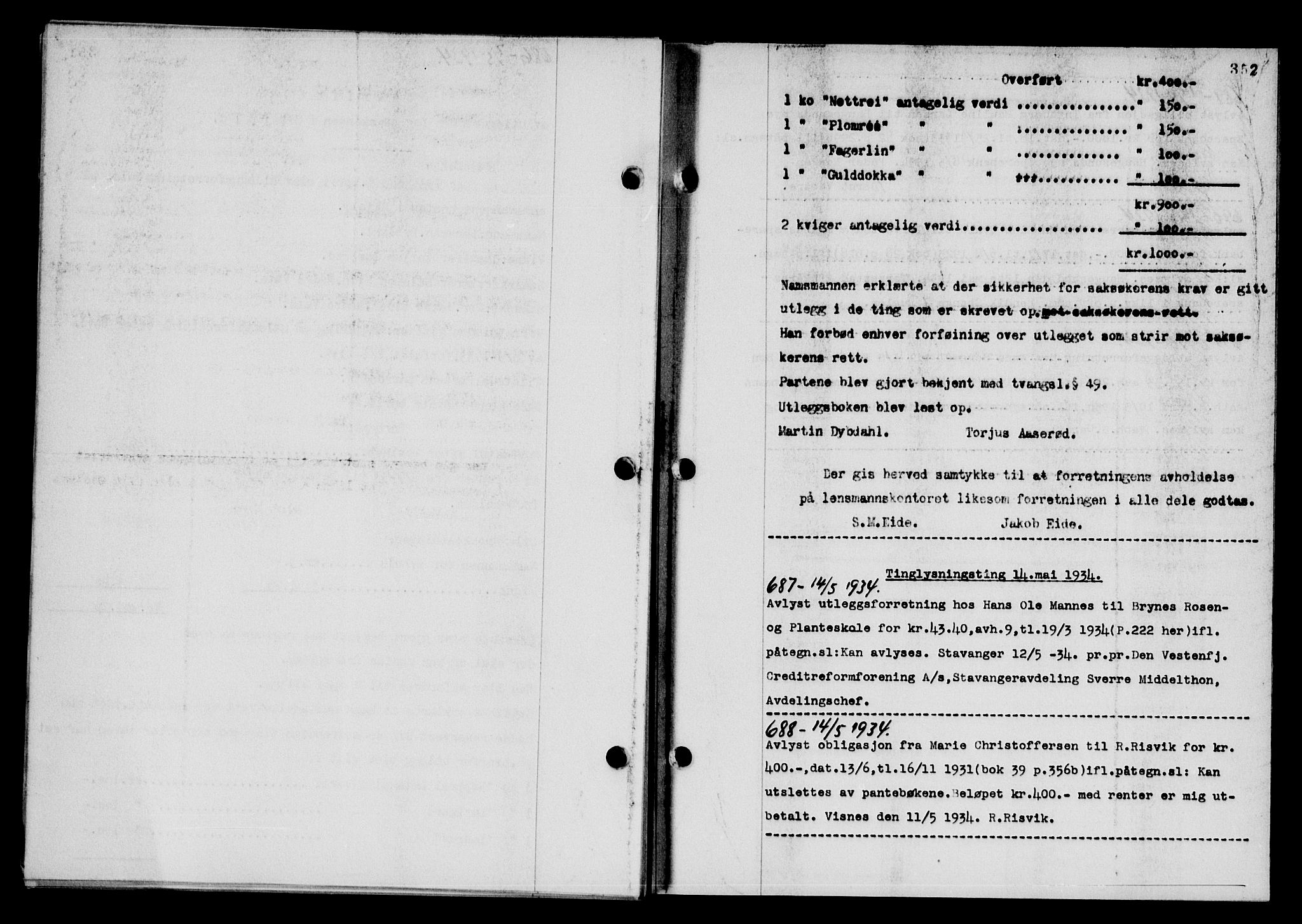 Karmsund sorenskriveri, SAST/A-100311/01/II/IIB/L0062: Pantebok nr. 43, 1933-1934, Tingl.dato: 14.05.1934