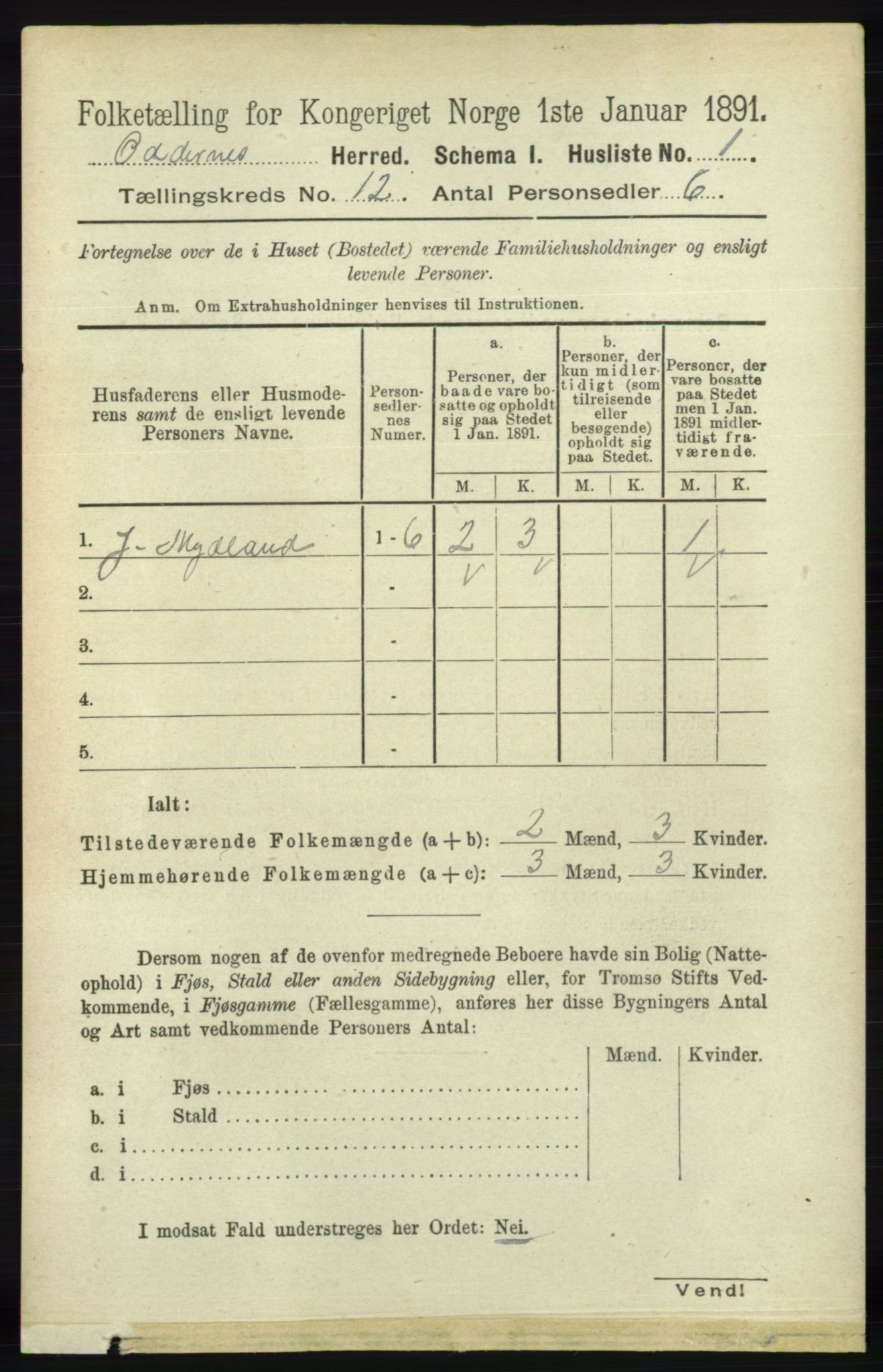 RA, Folketelling 1891 for 1012 Oddernes herred, 1891, s. 4311